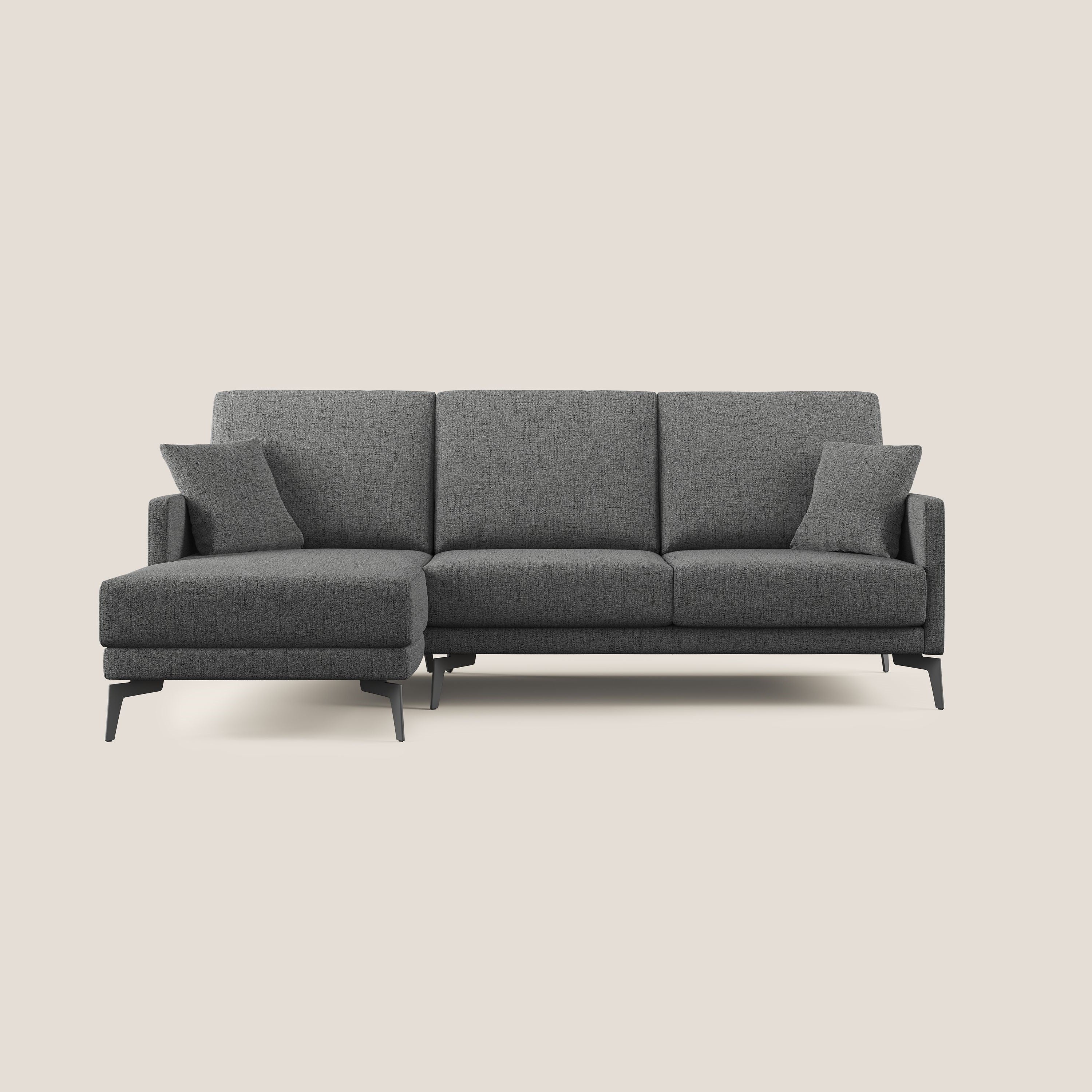 Saturno divano angolare moderno in tessuto morbido impermeabile T03 grigio - divani.store