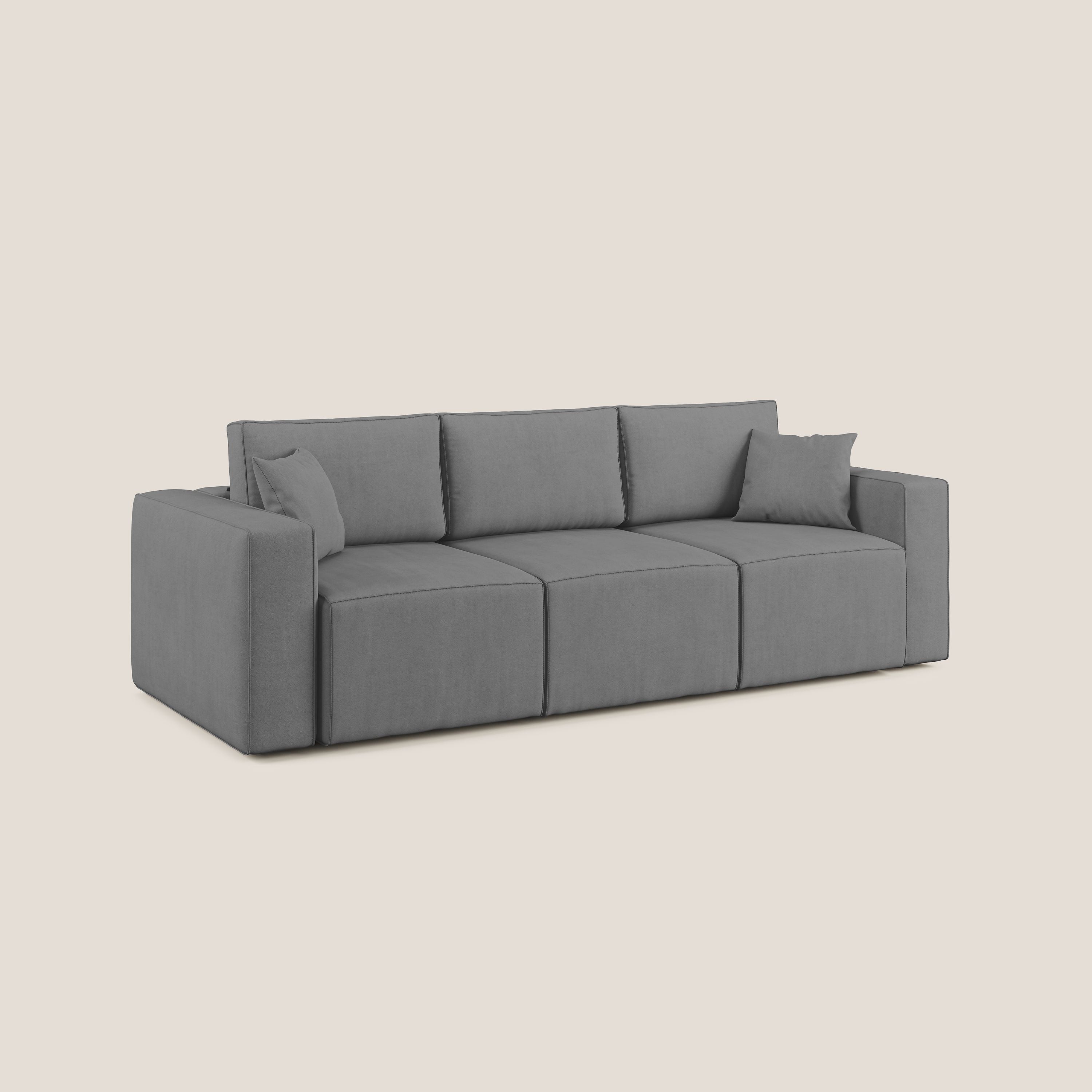 Morfeo divano con 3 sedute estraibili in morbido tessuto impermeabile T02 grigio - divani.store