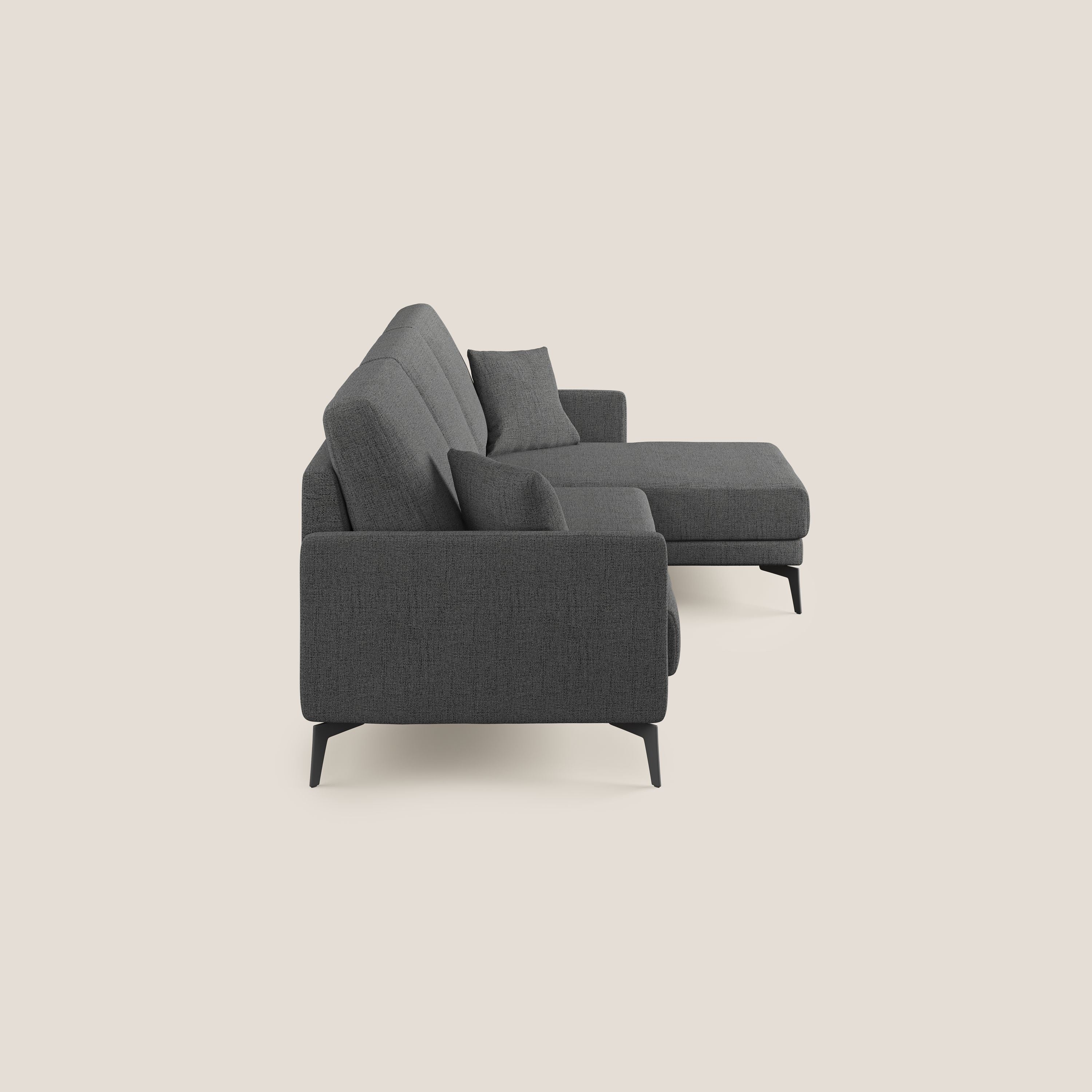 Saturno divano angolare moderno in tessuto morbido impermeabile T03 grigio - divani.store