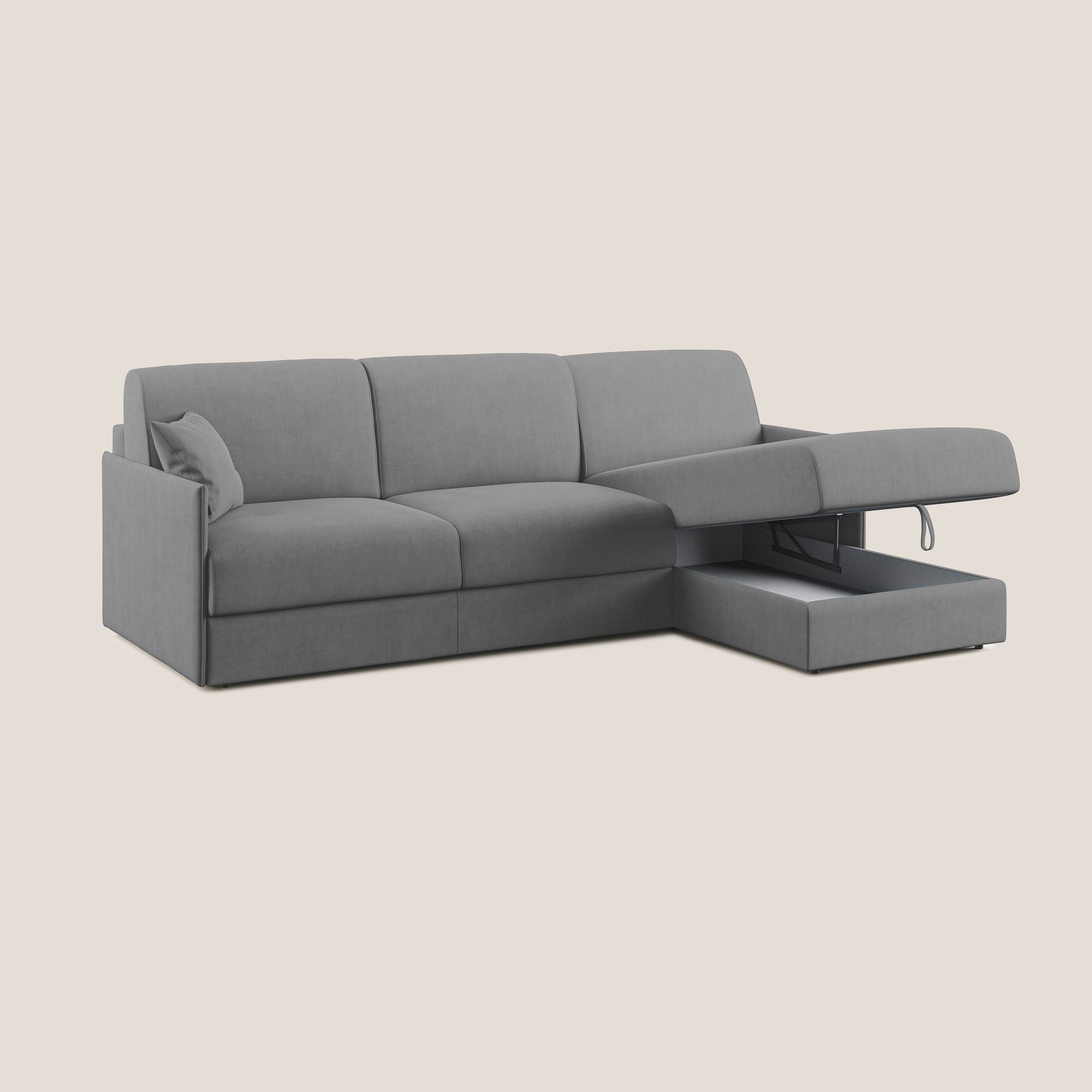 Evans Divano letto angolare con penisola in morbido tessuto impermeabile T02 grigio - divani.store