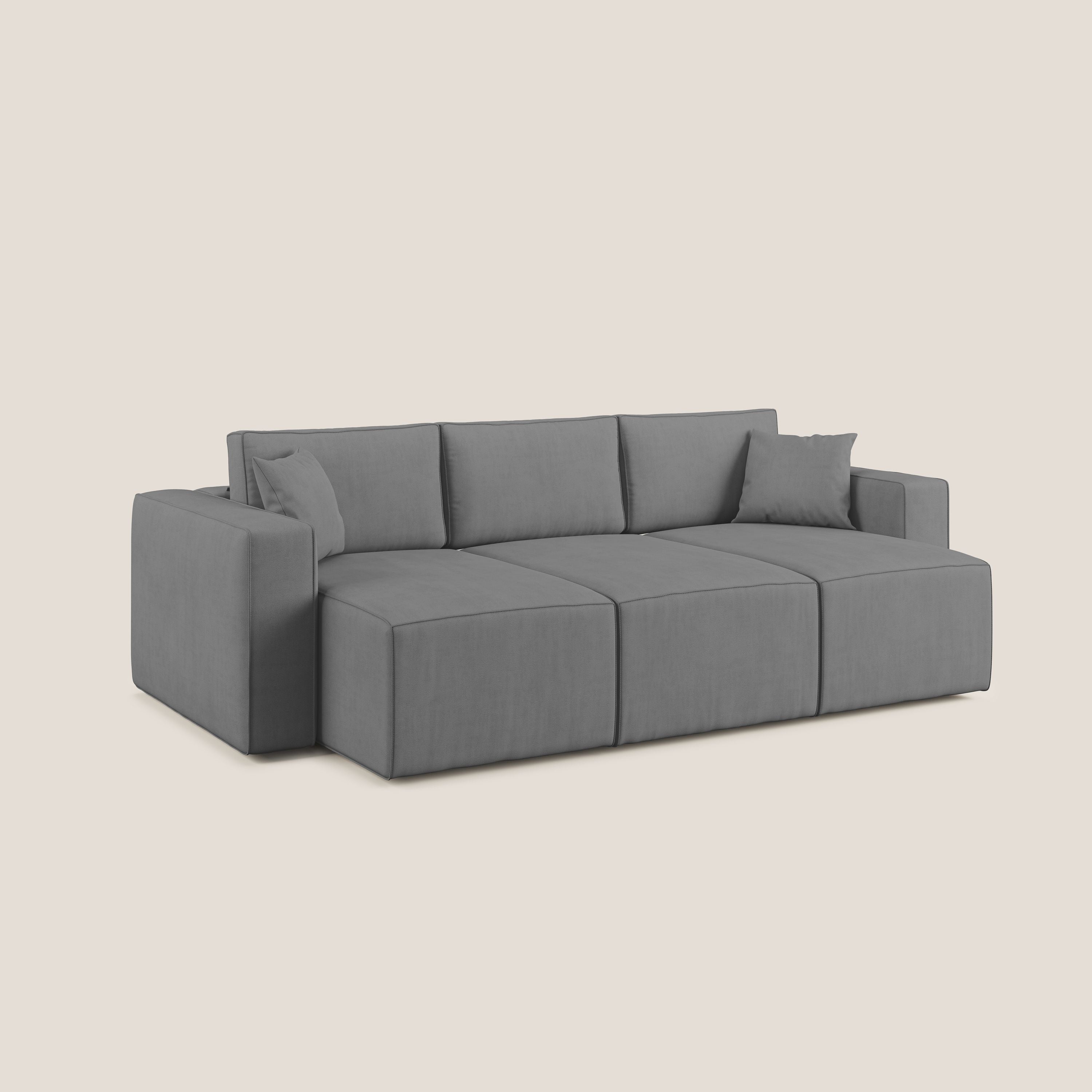 Morfeo divano con 3 sedute estraibili in morbido tessuto impermeabile T02 grigio - divani.store