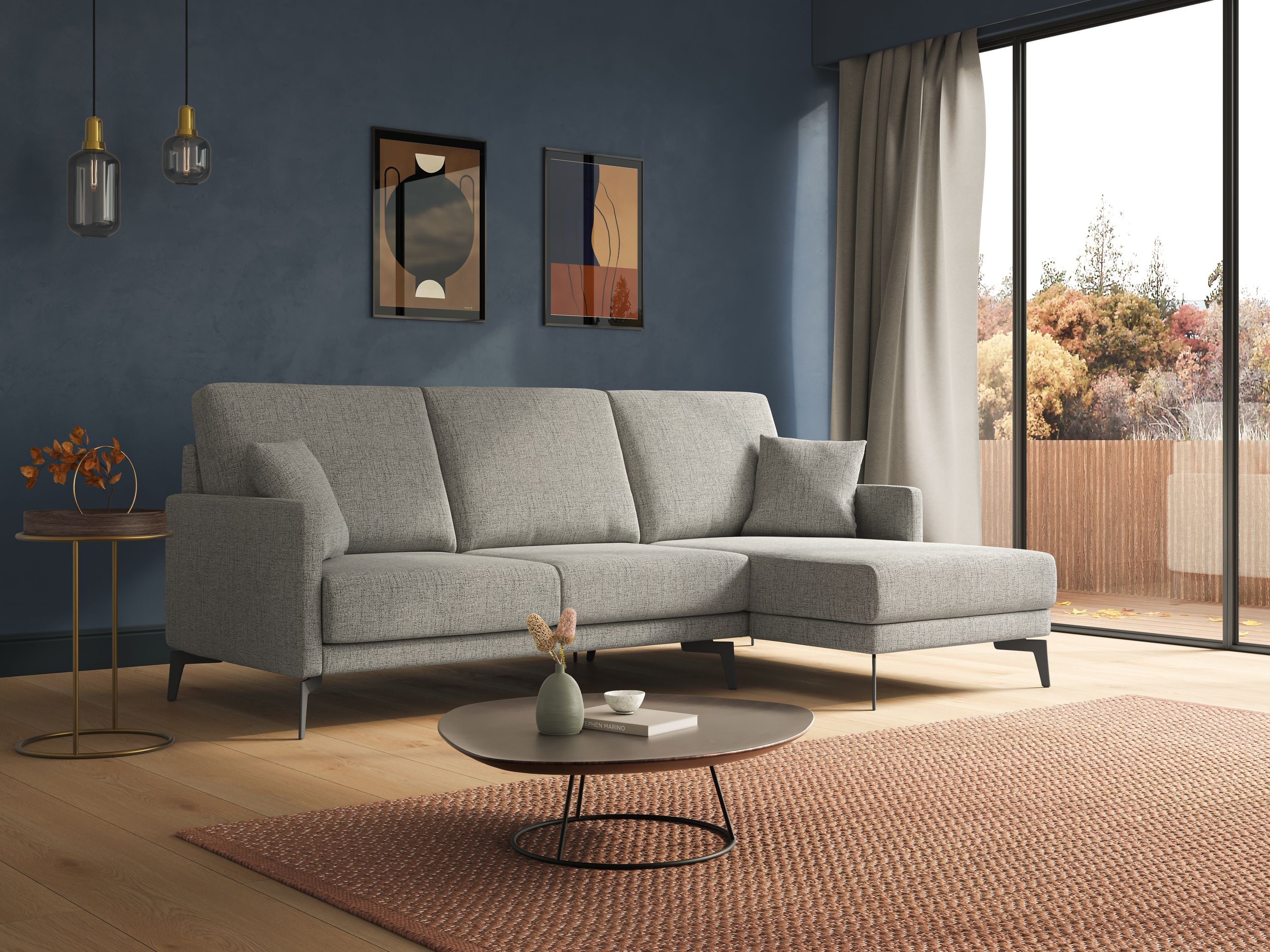 Saturno divano angolare moderno in tessuto morbido impermeabile T03 grigio - divani.store