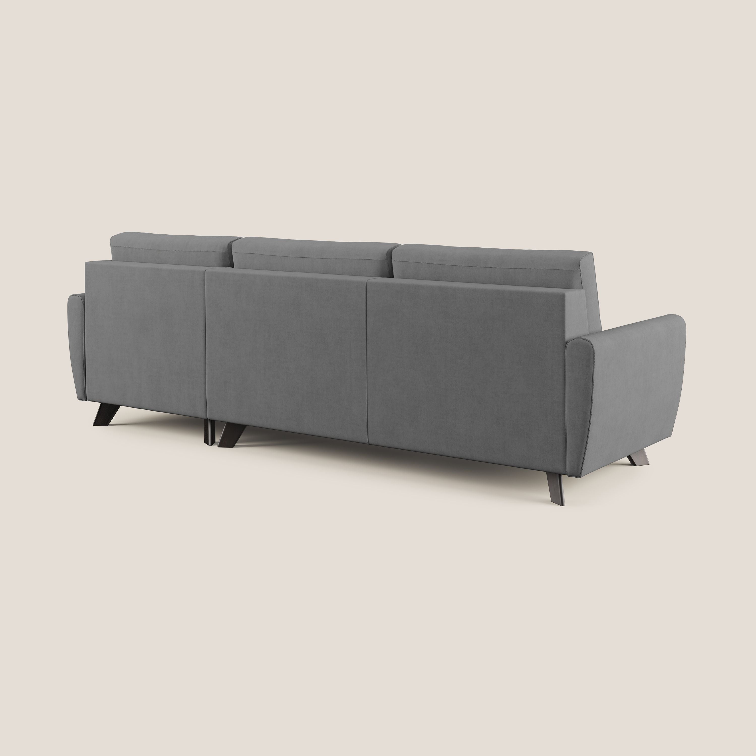 Callisto Divano letto angolare con penisola in tessuto morbido impermeabile T02 grigio - divani.store