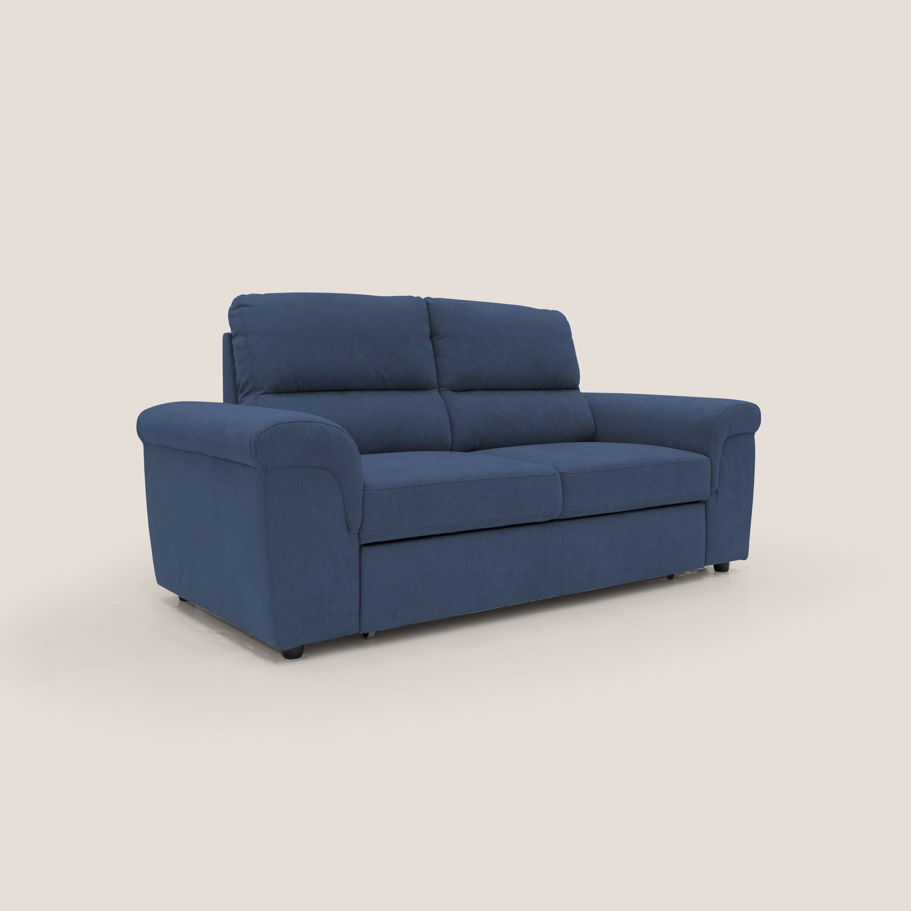 Minerva divano con pouf estraibile poggiapiedi in tessuto morbido impermeabile T02 blu - divani.store