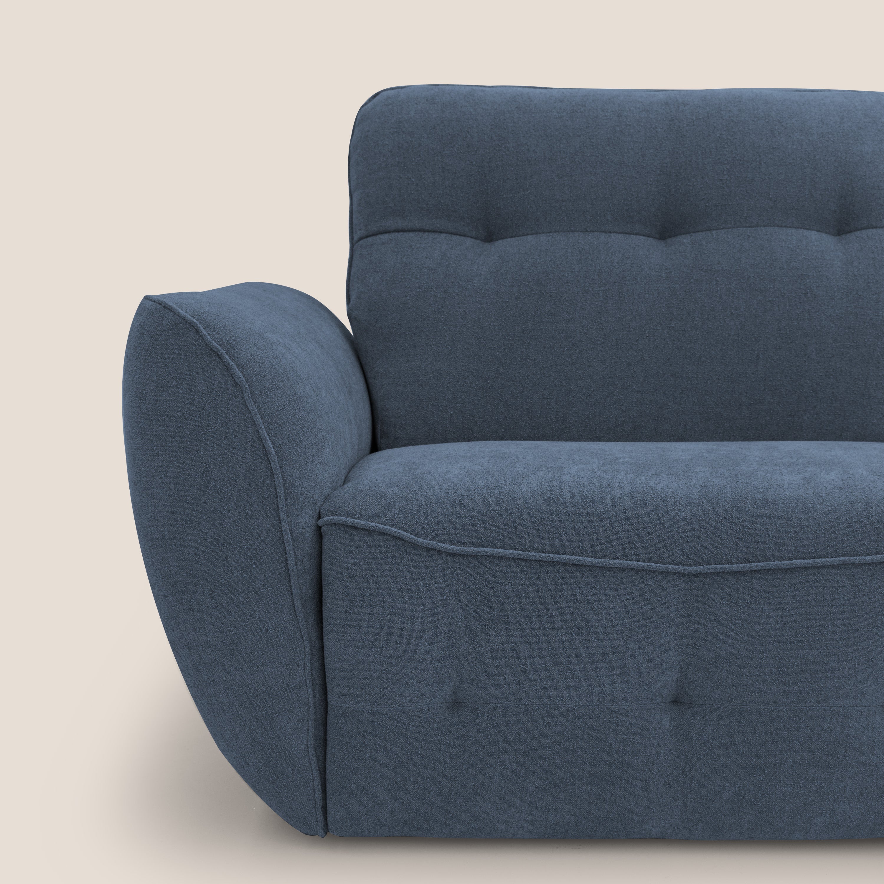 Cerbero divano 2 e 3 posti in morbido bouclé impermeabile T07 blu - divani.store