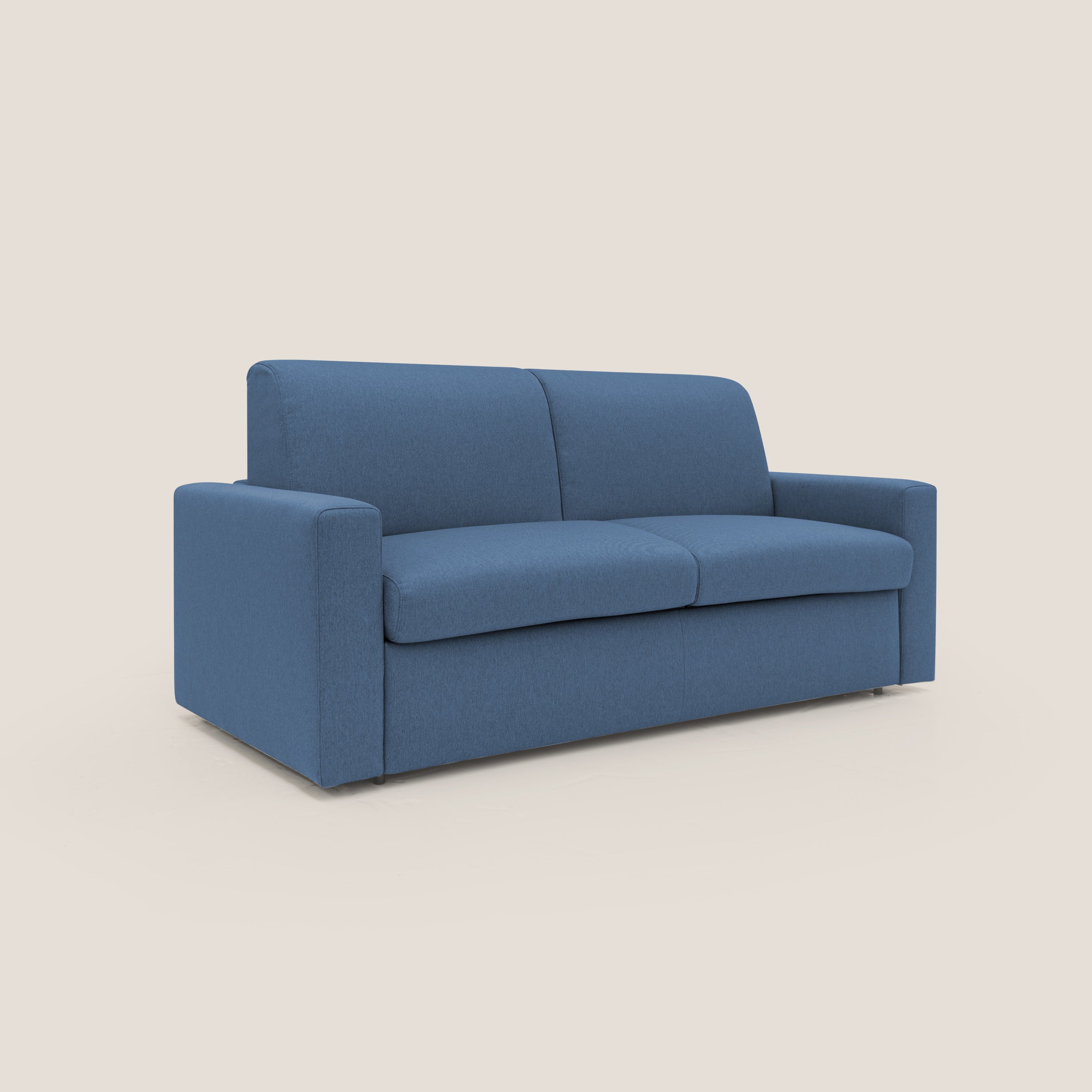 Kansas Divano letto matrimoniale alto 20 cm in tessuto impermeabile misto cotone T13 blu - divani.store