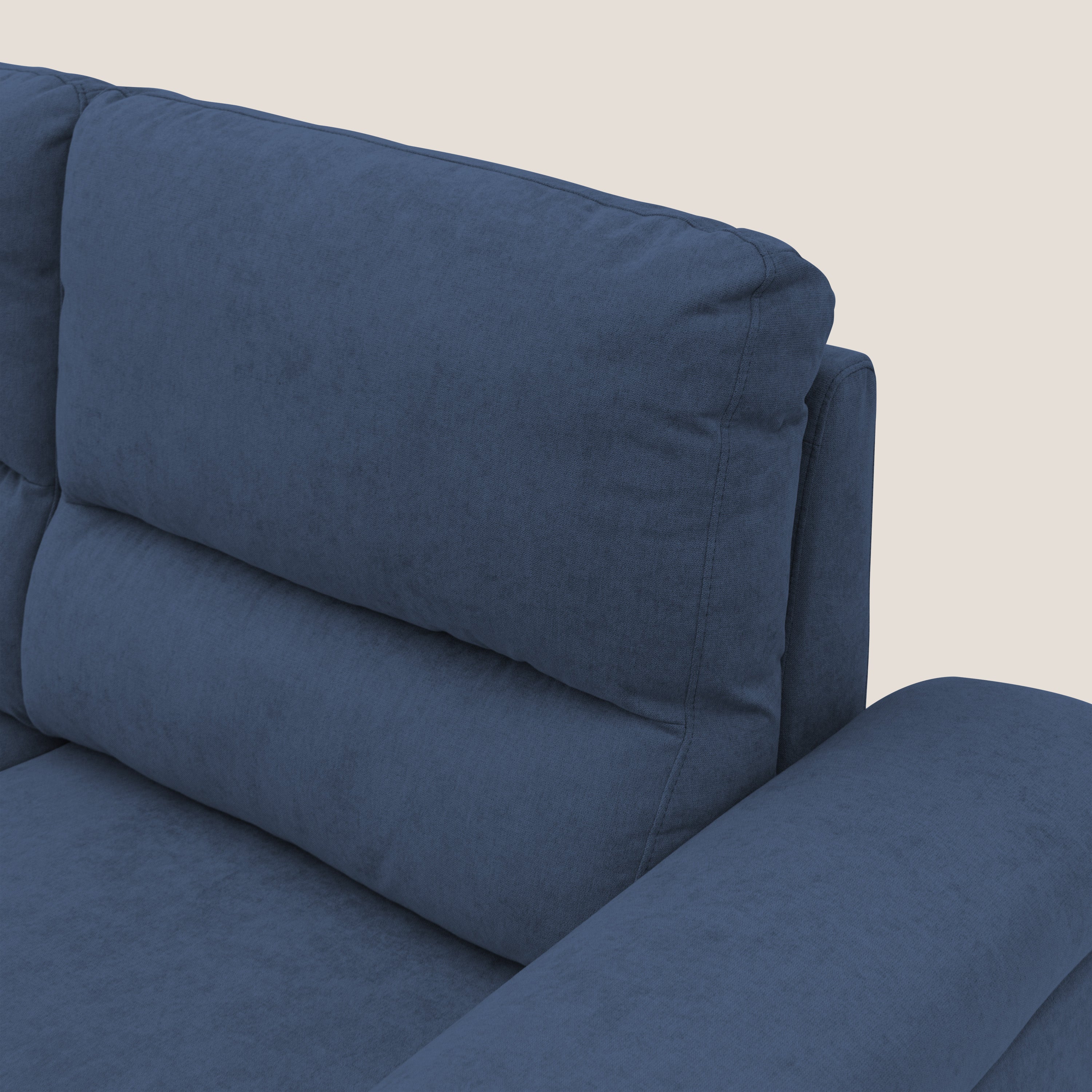 Minerva divano con pouf estraibile poggiapiedi in tessuto morbido impermeabile T02 blu - divani.store