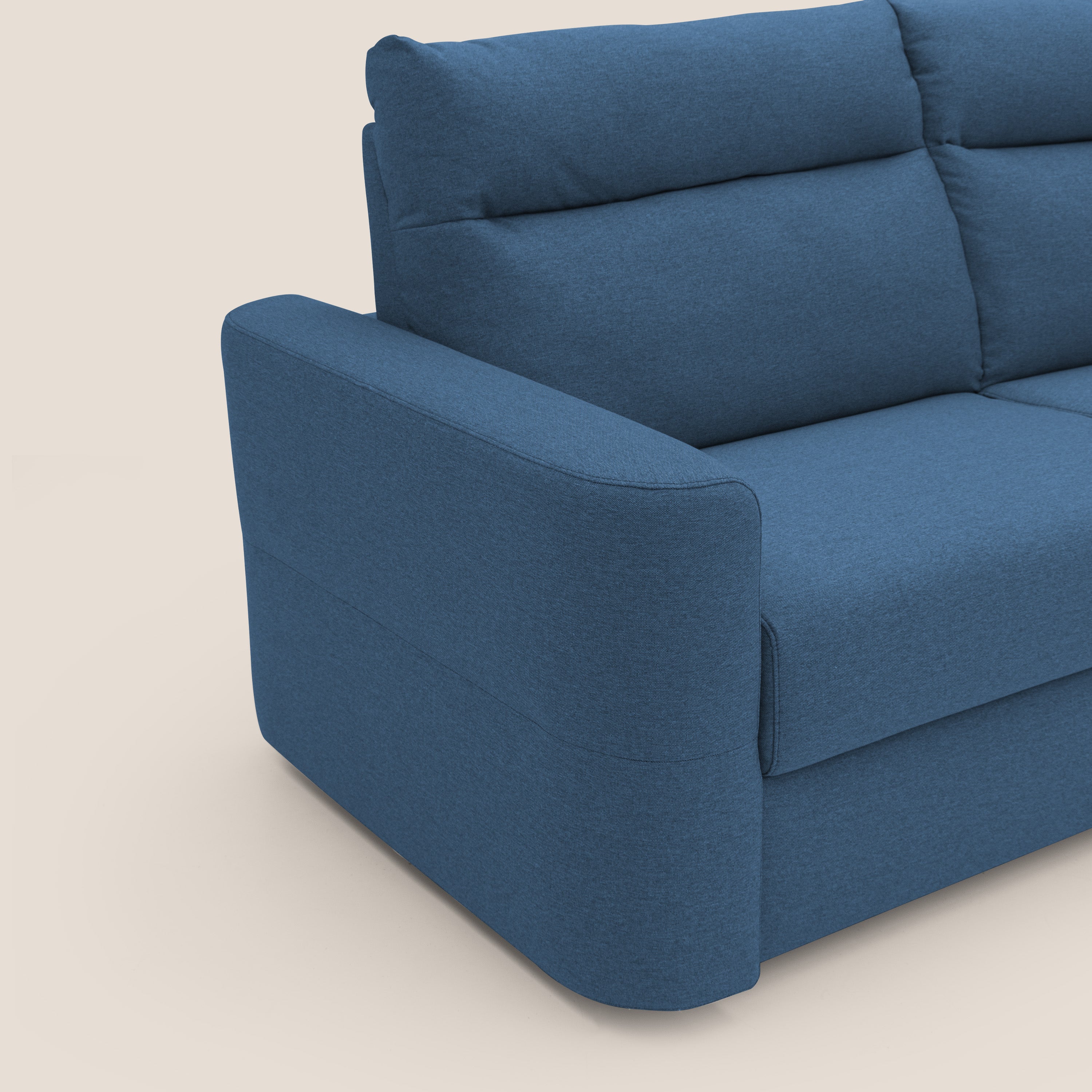 Cupido Divano letto materasso H18 cm e schienale alto in tessuto impermeabile simil cotone T13 blu - divani.store