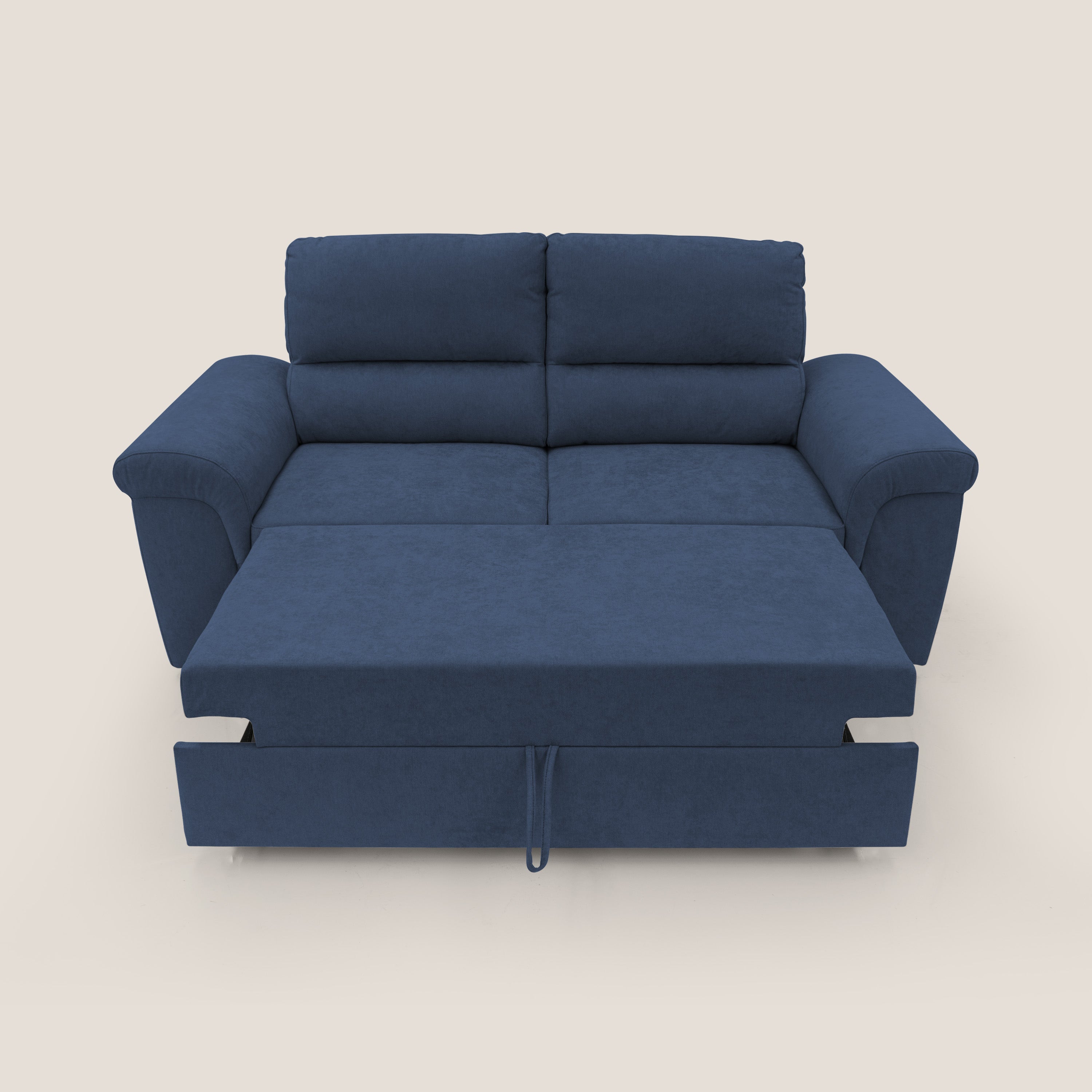 Minerva divano con pouf estraibile poggiapiedi in tessuto morbido impermeabile T02 blu - divani.store