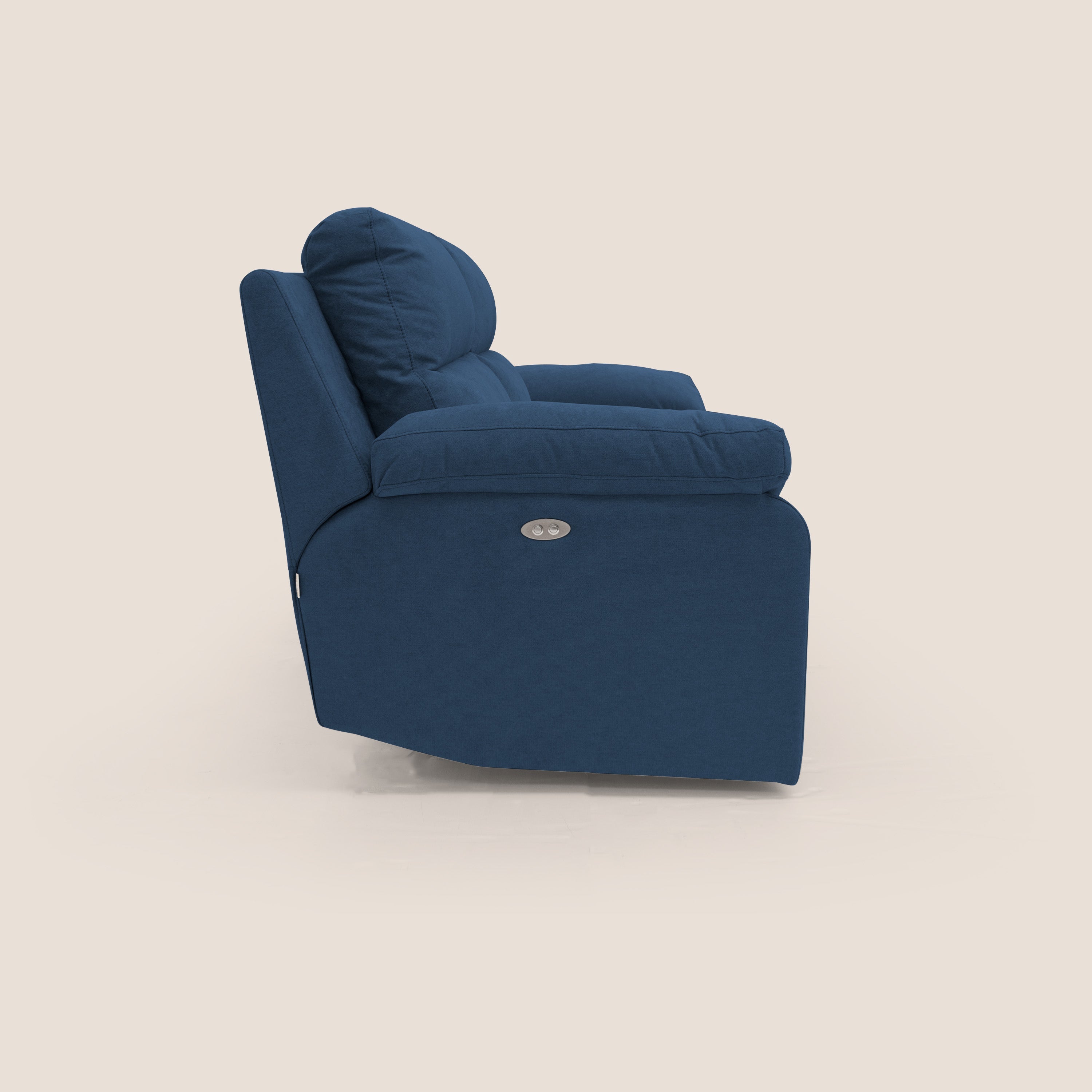 Romeo Divano relax con recliner elettrico in morbido tessuto impermeabile T02 blu - divani.store