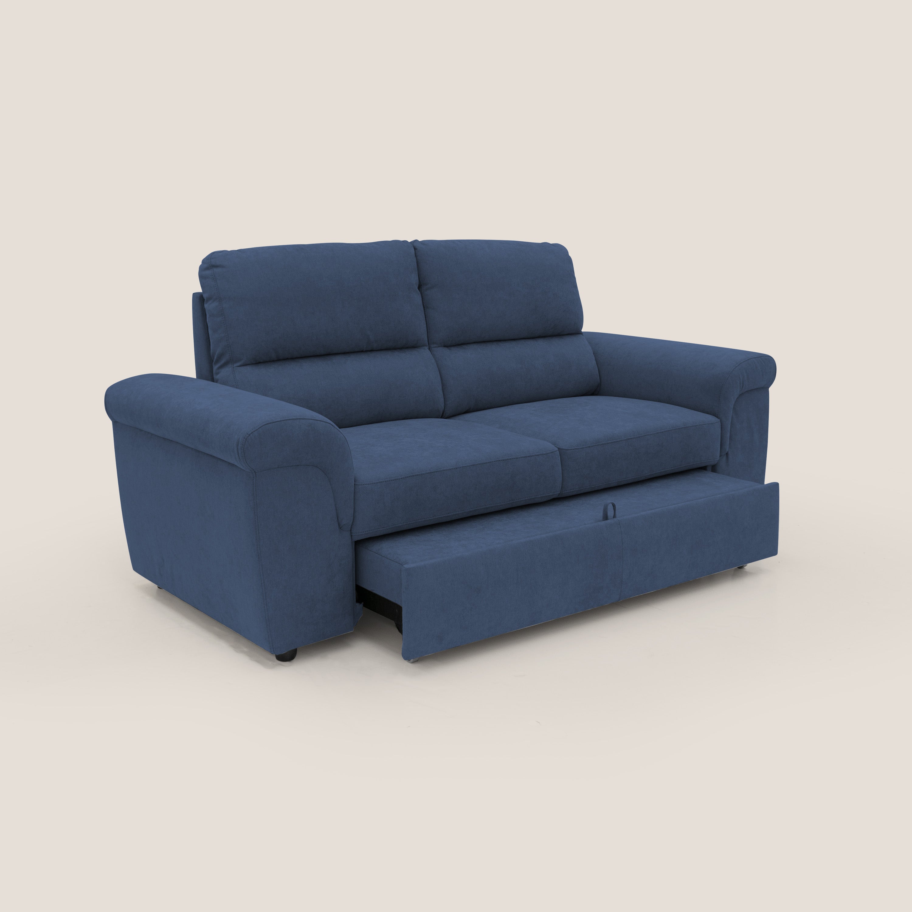 Minerva divano con pouf estraibile poggiapiedi in tessuto morbido impermeabile T02 blu - divani.store