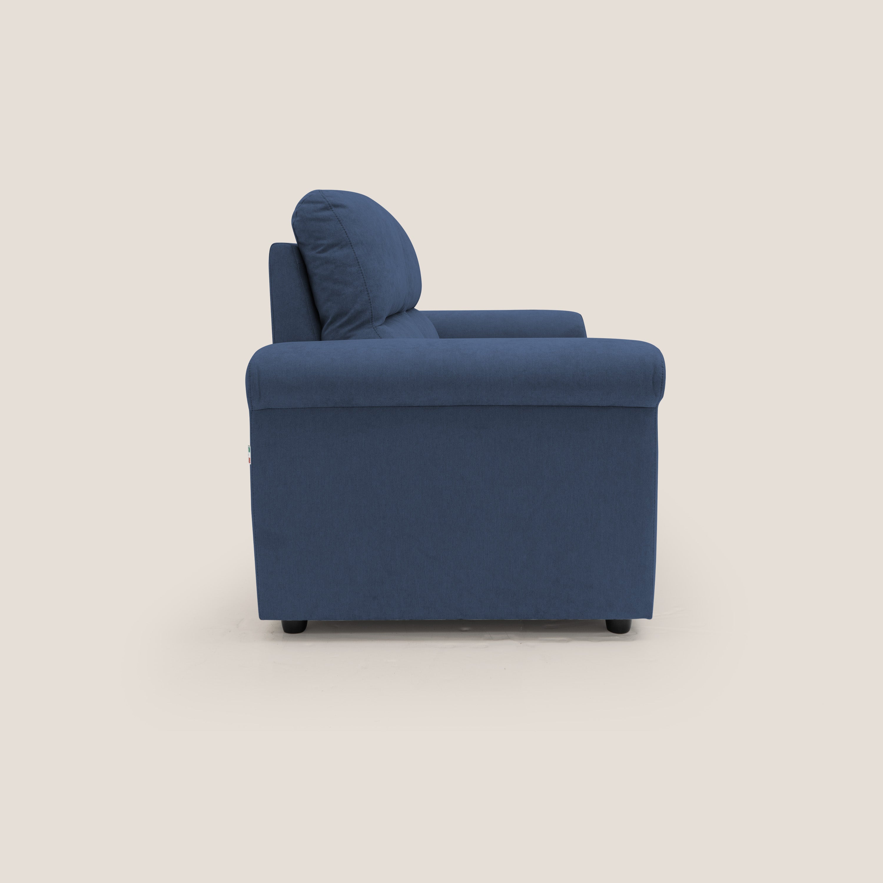 Minerva divano con pouf estraibile poggiapiedi in tessuto morbido impermeabile T02 blu - divani.store