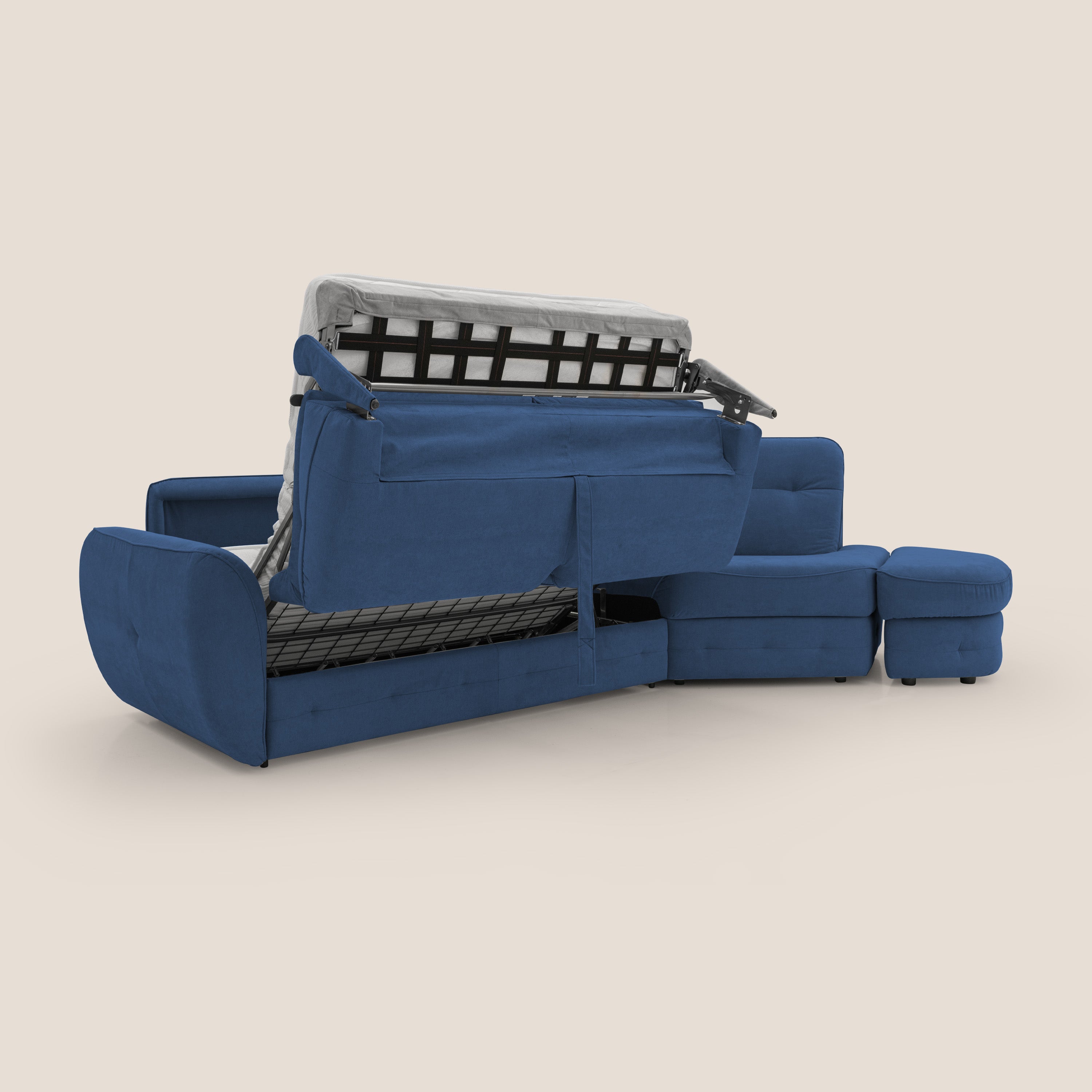 Zeus divano letto angolare con materasso H18 cm pouf mobile in tessuto impermeabile T02 - divani.store