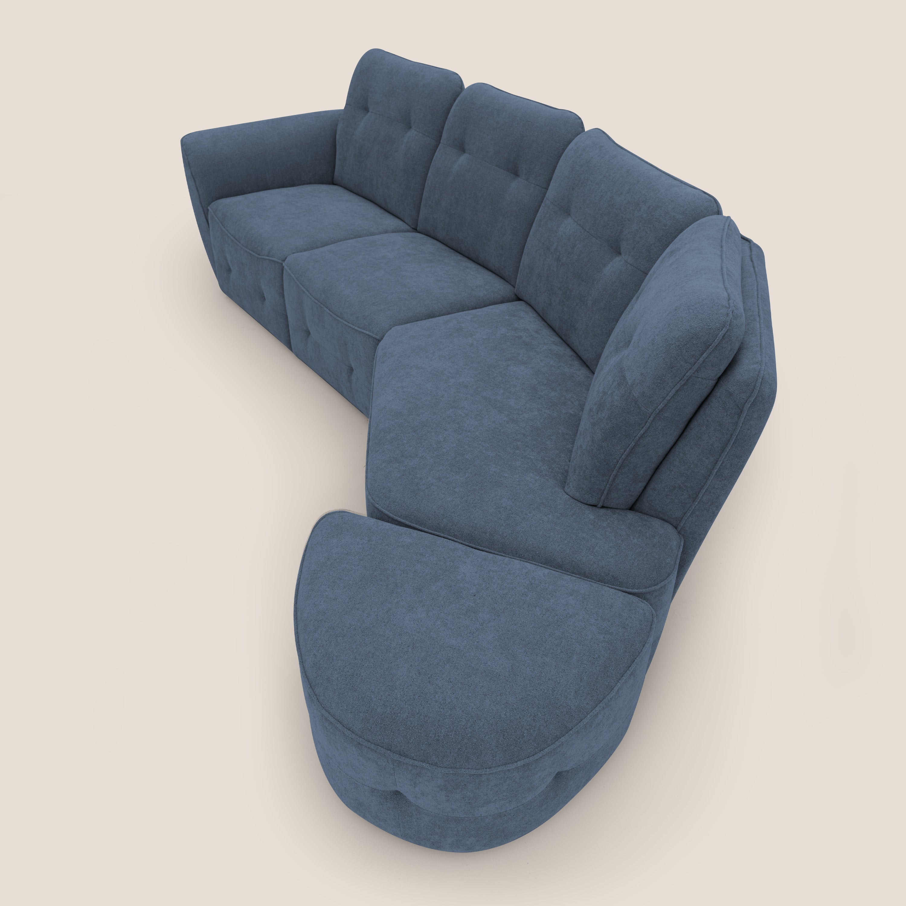 Cerbero divano angolare con pouf mobile in morbido bouclé impermeabile T07 blu - divani.store