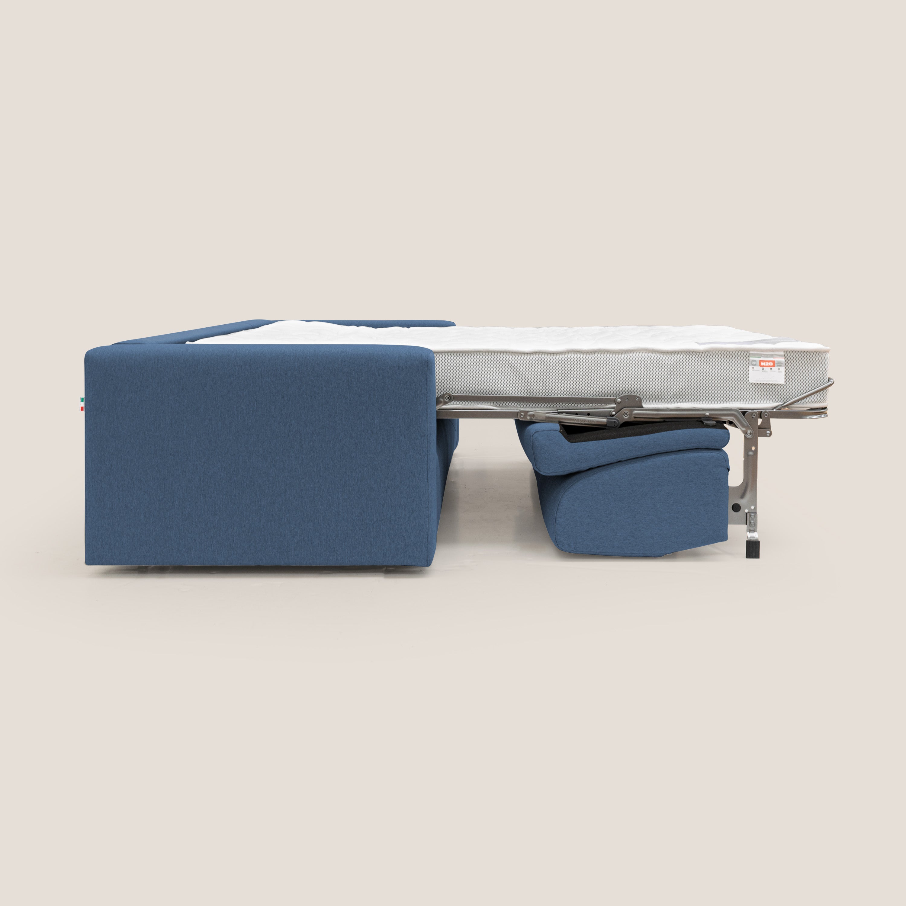 Kansas Divano letto matrimoniale alto 20 cm in tessuto impermeabile misto cotone T13 blu - divani.store