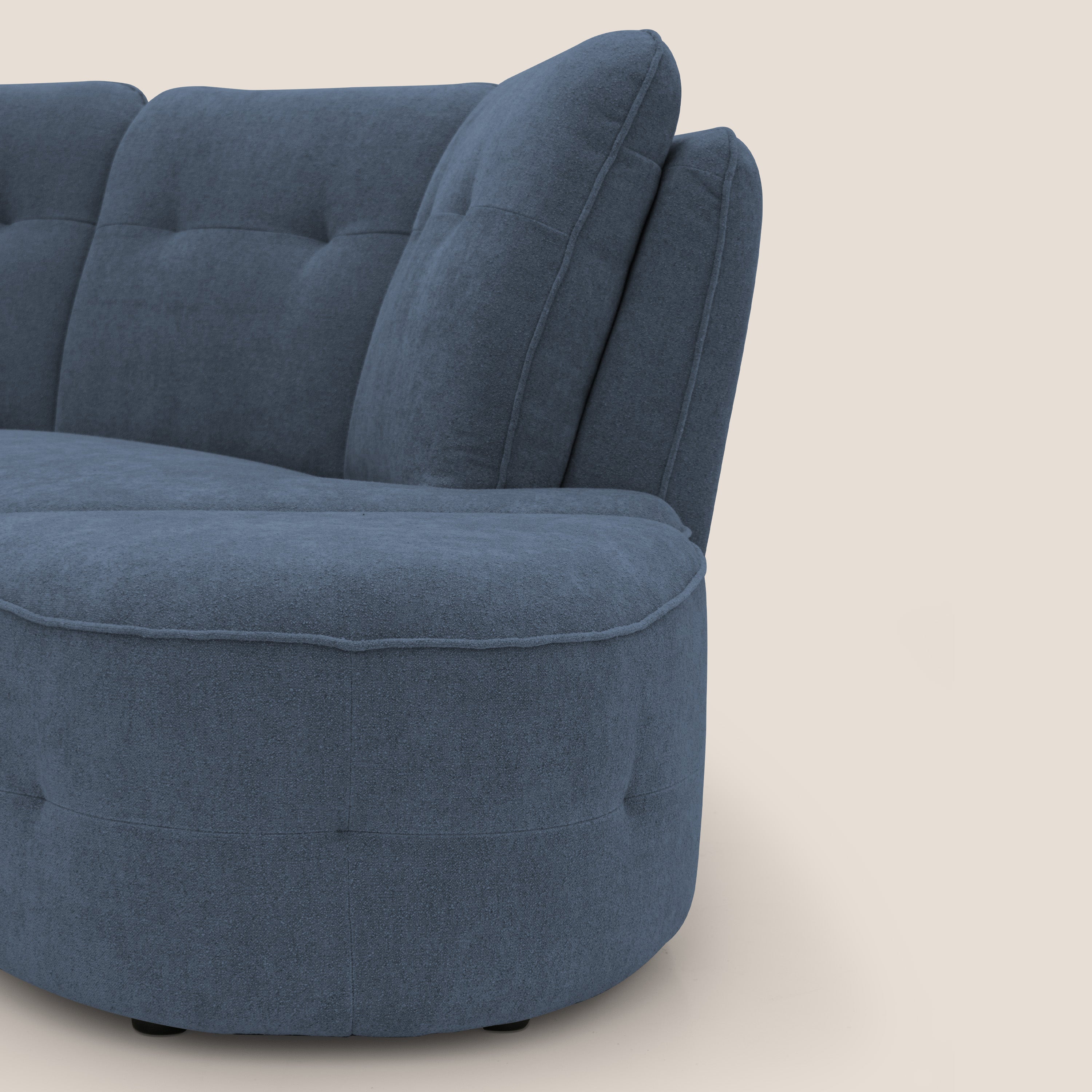 Cerbero divano angolare con pouf mobile in morbido bouclé impermeabile T07 blu - divani.store