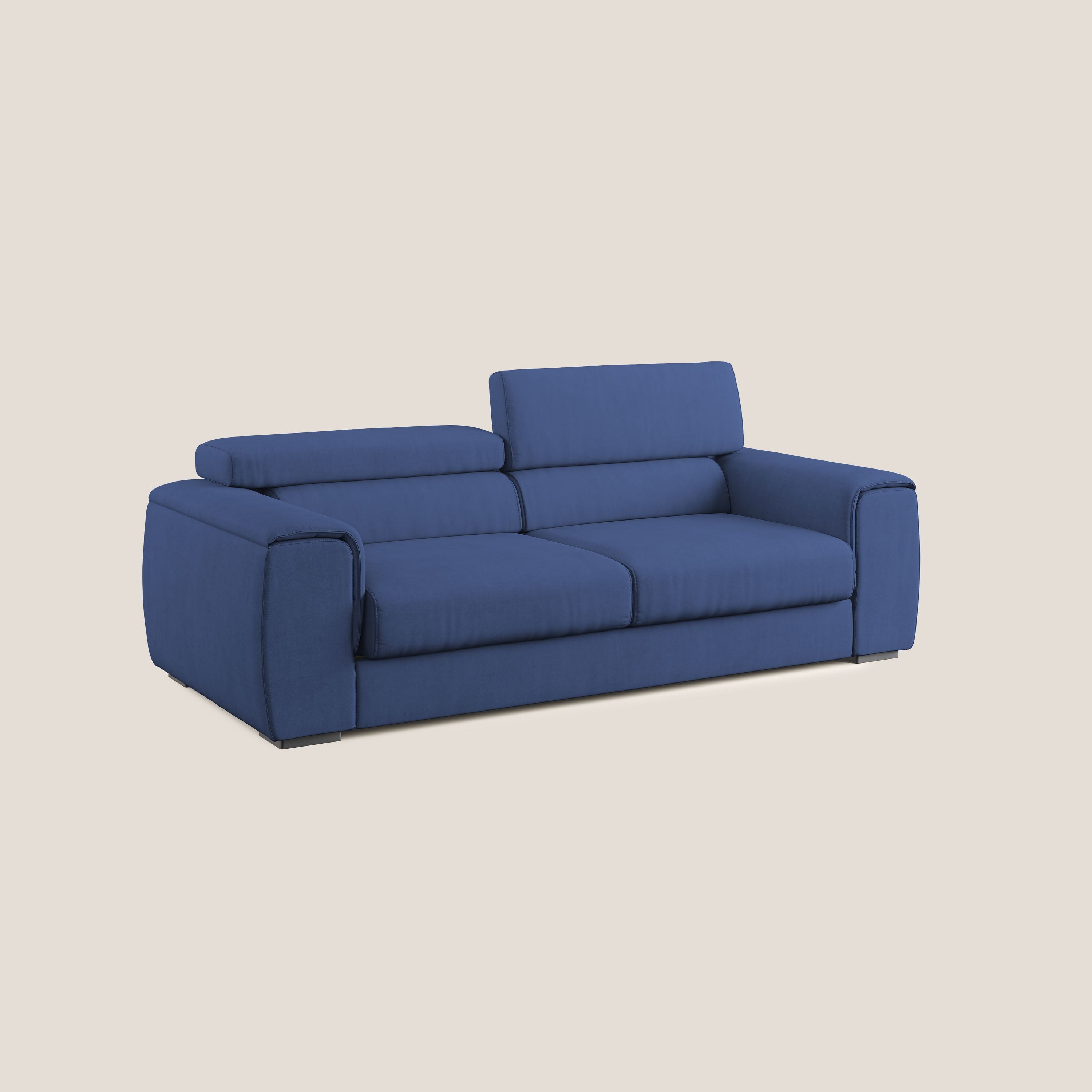 Zeno Divano con pouf estraibile poggiapiedi in tessuto morbido impermeabile T02 blu - divani.store