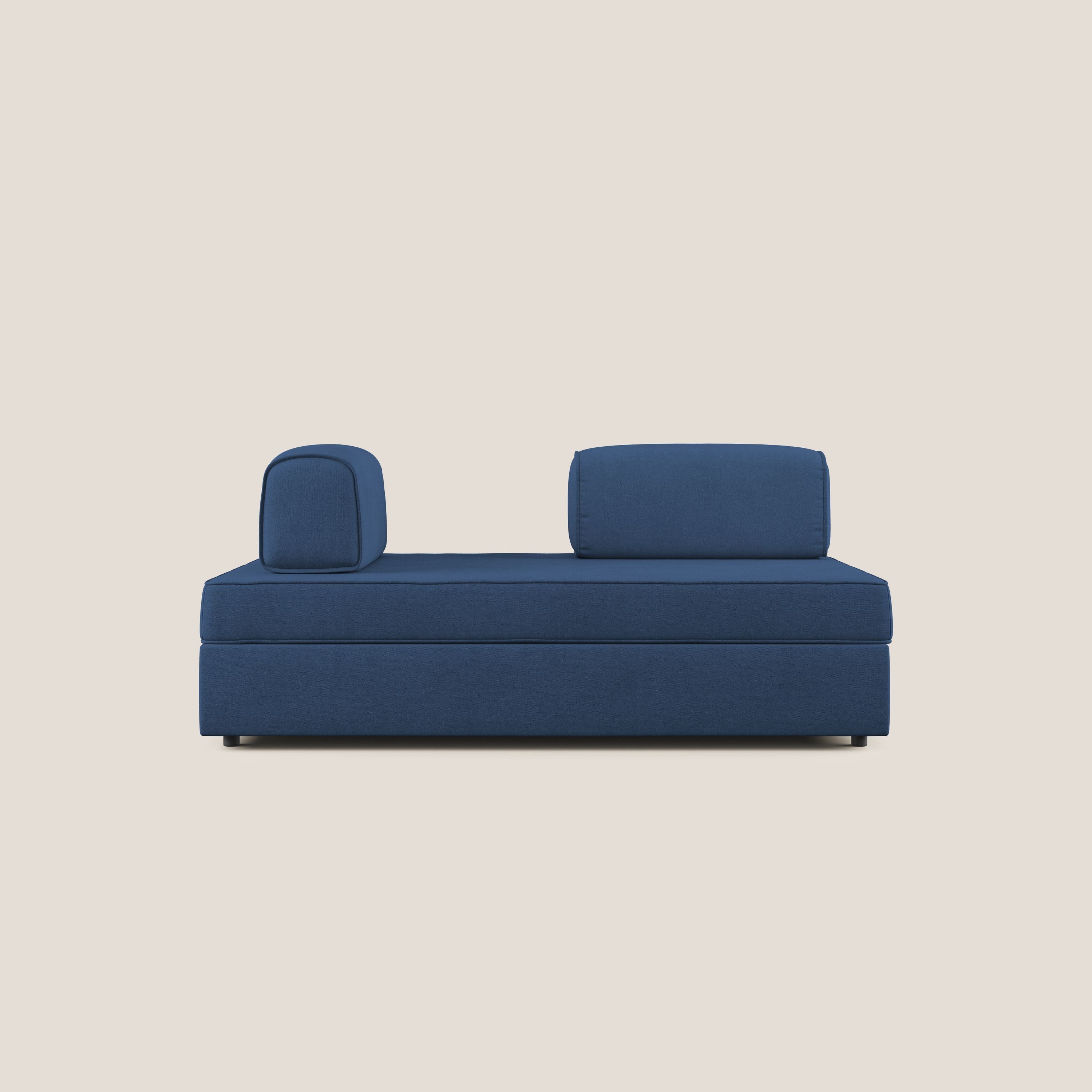 Liberty divano con pouf estraibile e schienali movibili in tessuto morbido impermeabile T02 blu - divani.store