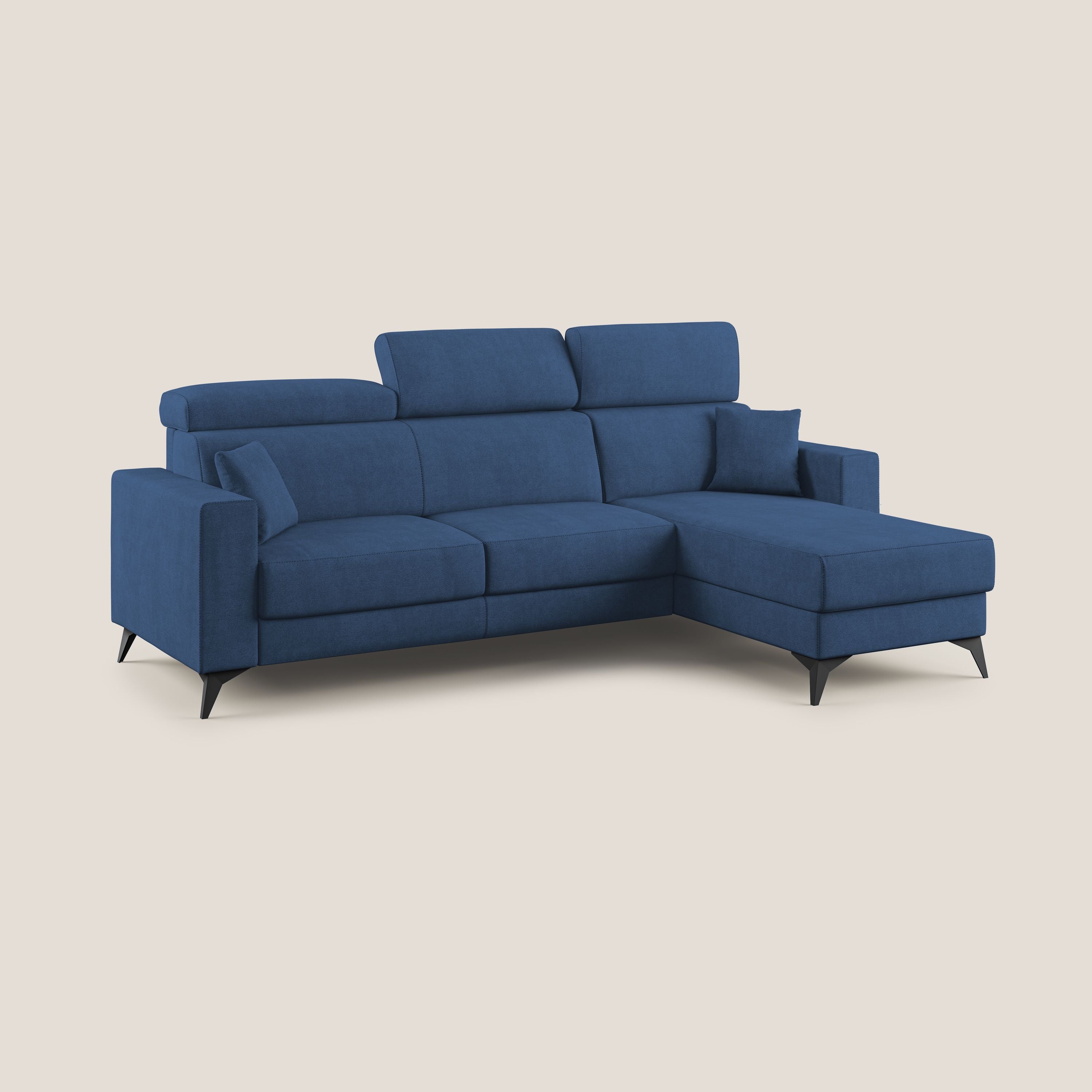 Pegaso divano letto angolare con poggiatesta reclinabili e rivestimento impermeabile T02 blu - divani.store