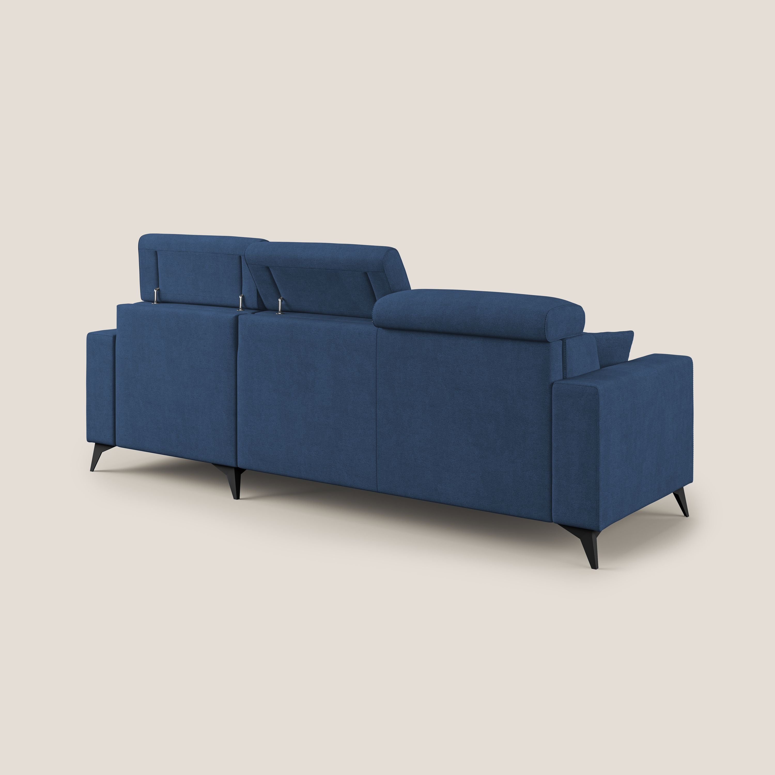 Pegaso divano letto angolare con poggiatesta reclinabili e rivestimento impermeabile T02 blu - divani.store