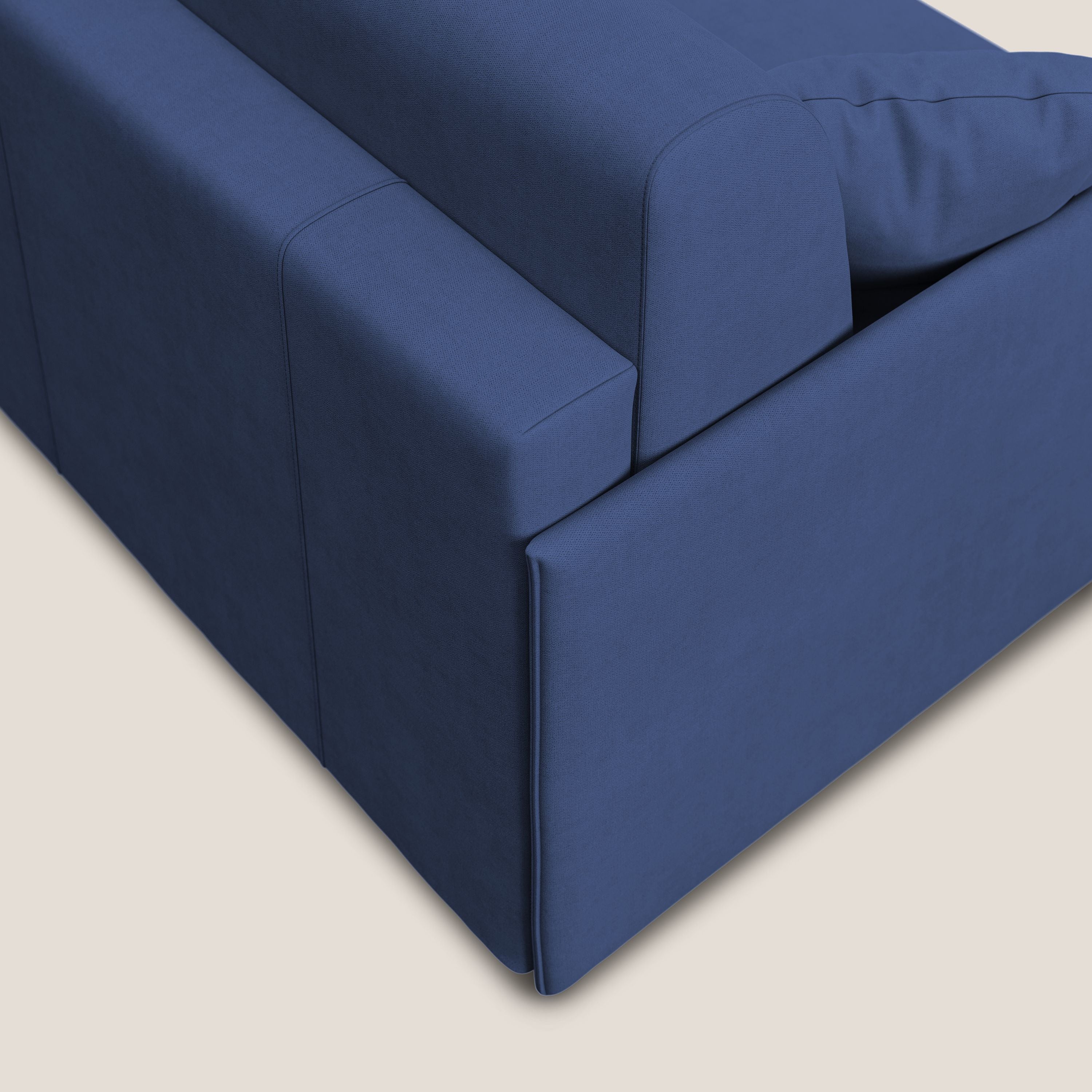 Evans Divano letto angolare con penisola in morbido tessuto impermeabile T02 blu - divani.store