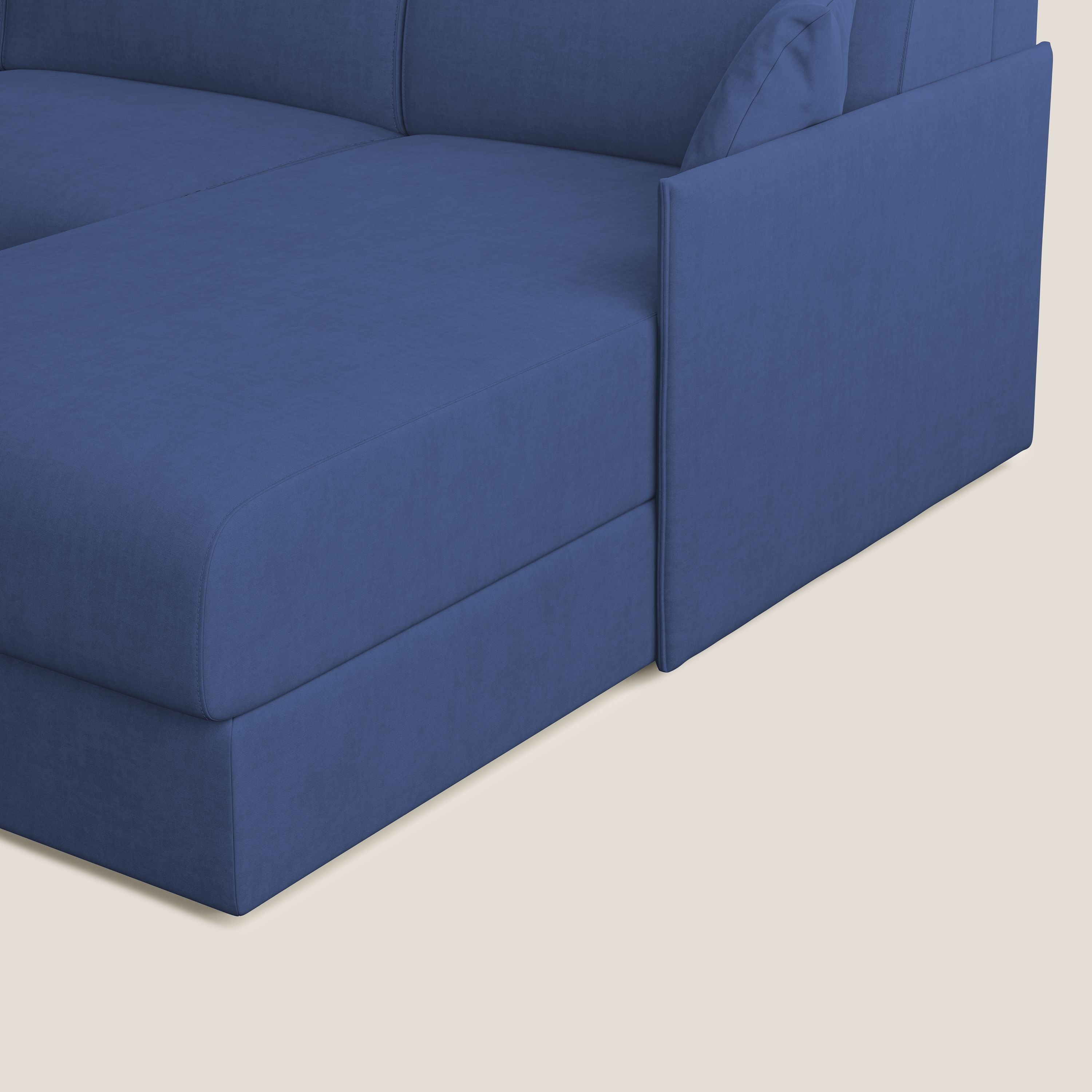 Evans Divano letto angolare con penisola in morbido tessuto impermeabile T02 blu - divani.store