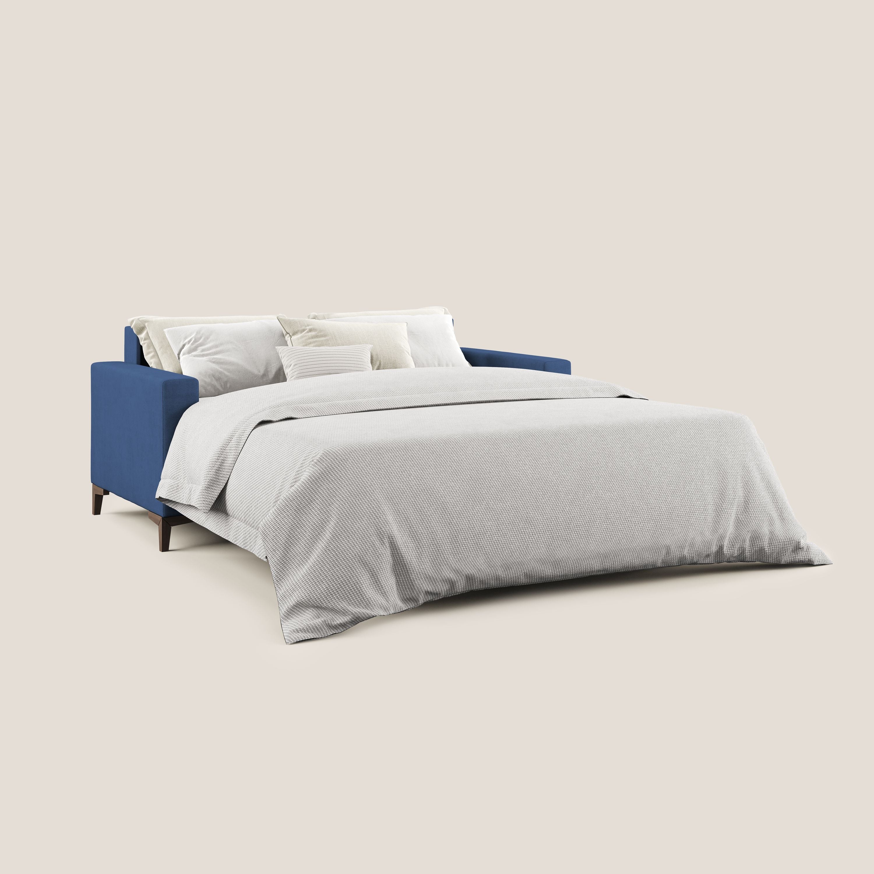 Kafka divano letto matrimoniale in morbido tessuto impermeabile T02 blu - divani.store