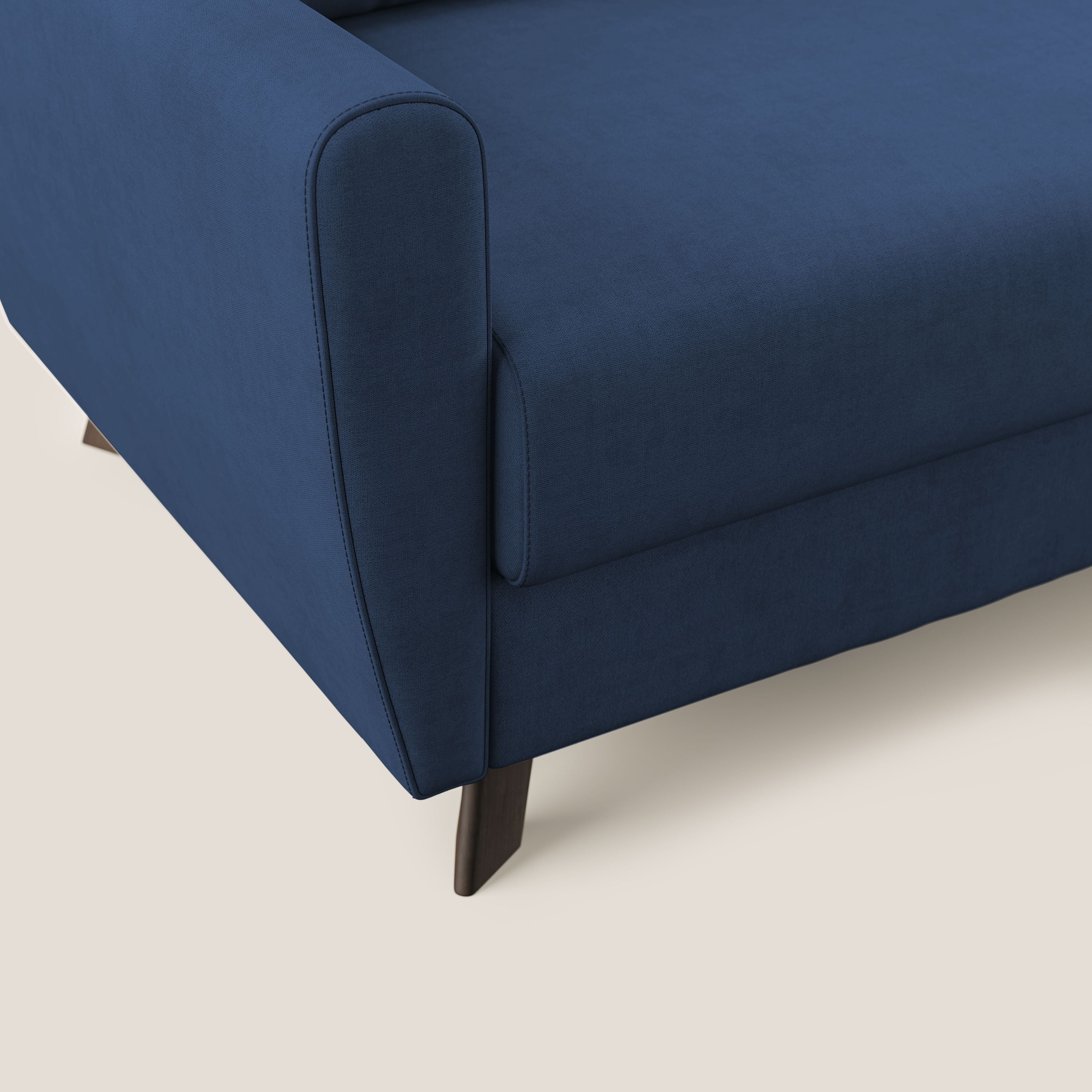 Callisto Divano letto angolare con penisola in tessuto morbido impermeabile T02 blu - divani.store