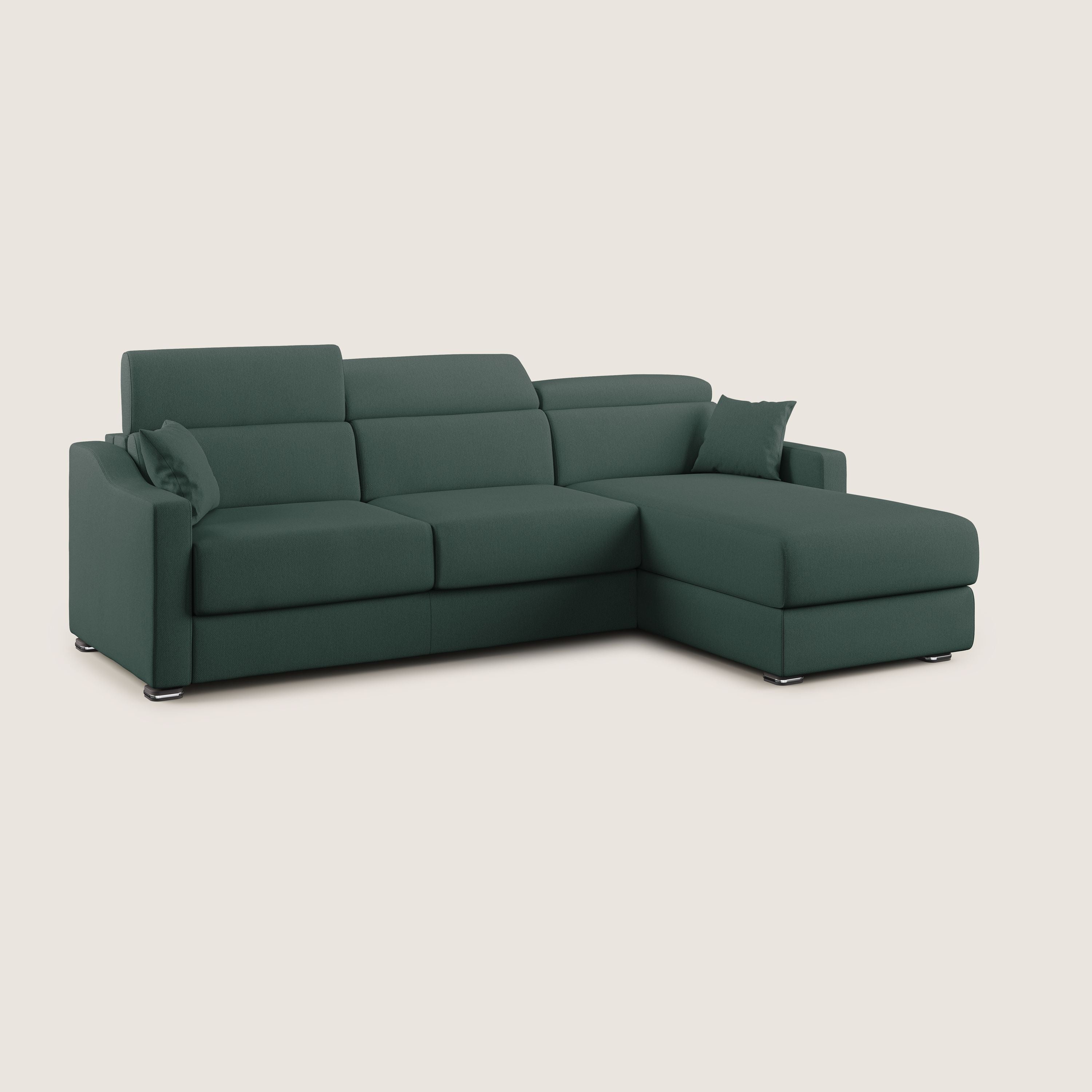Amber divano letto angolare in tessuto smacchiabile T05 verde - divani.store
