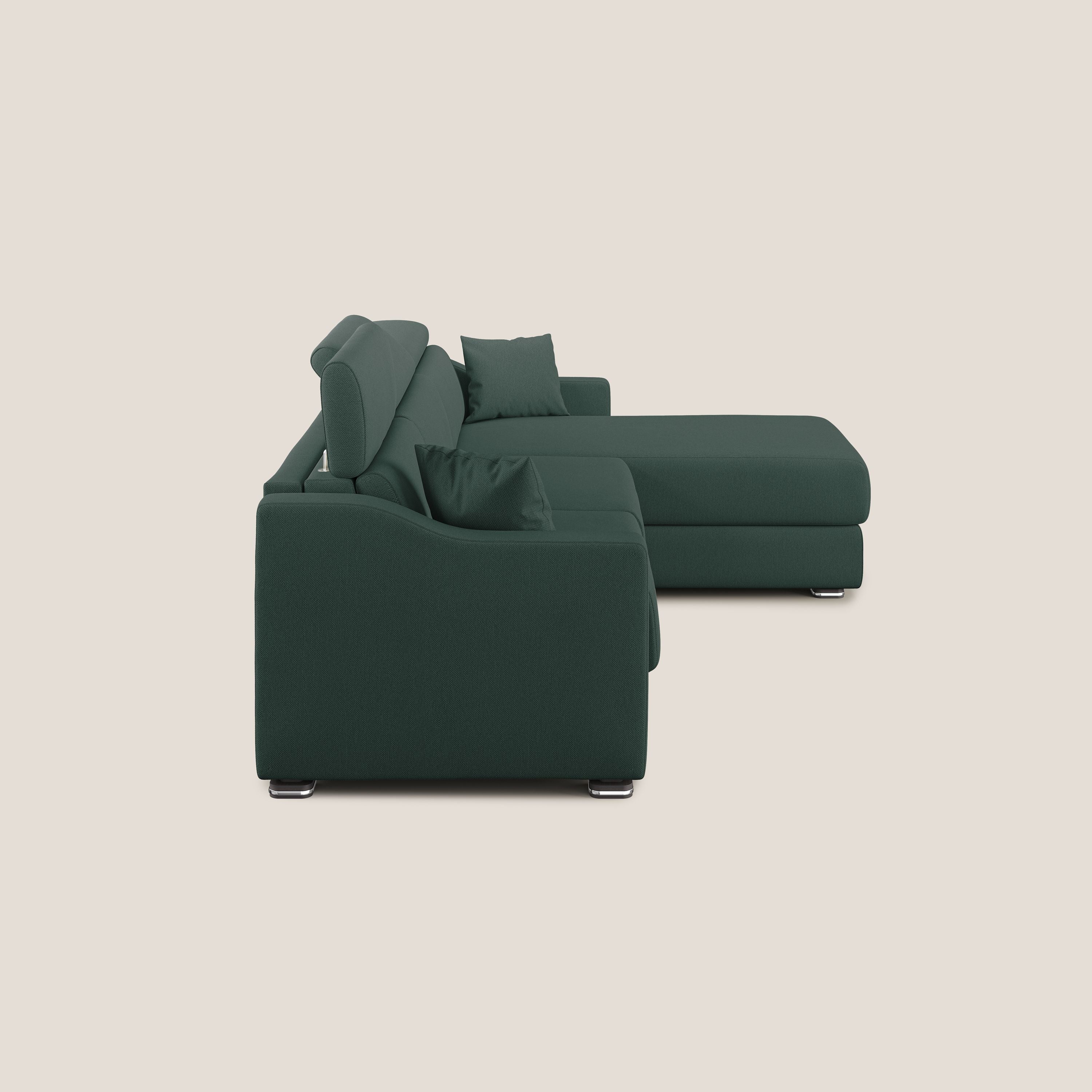 Amber divano letto angolare in tessuto smacchiabile T05 verde - divani.store
