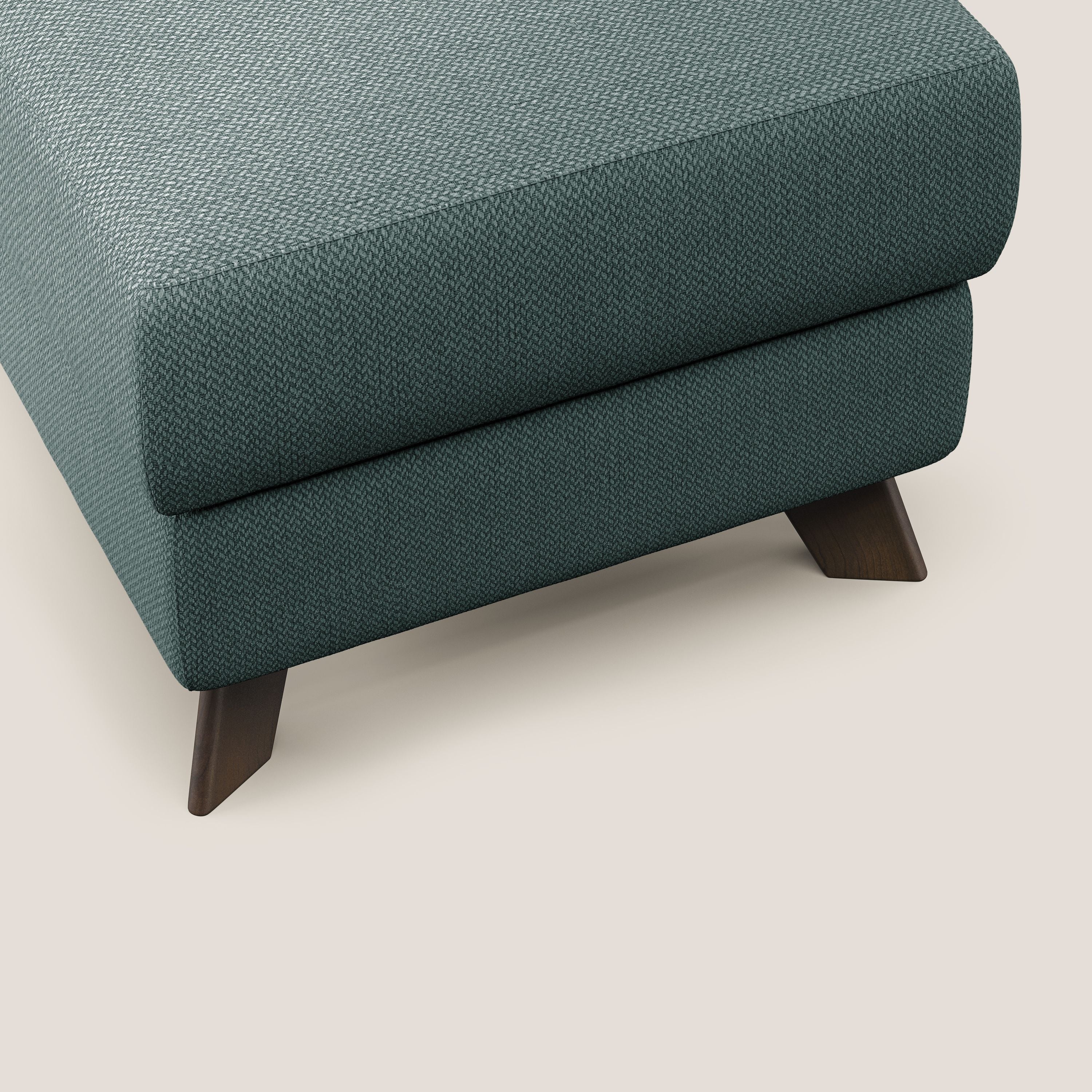 Moon Pouf contenitore e piedini alti in tessuto smacchiabile con acqua T05 verde - divani.store