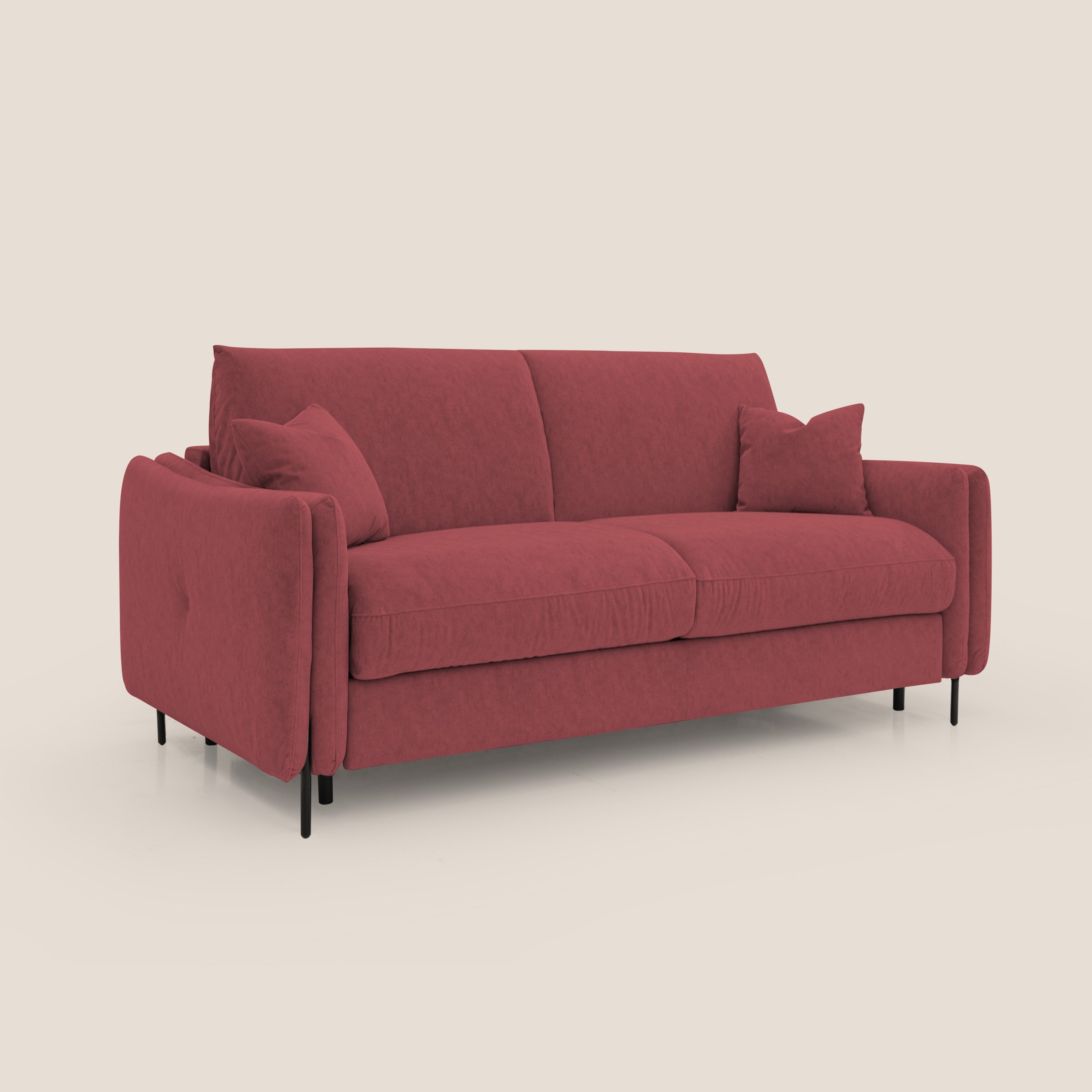 Gregory Divano letto con materasso h18 cm in microfibra effetto velluto impermeabile T09 rosso - divani.store