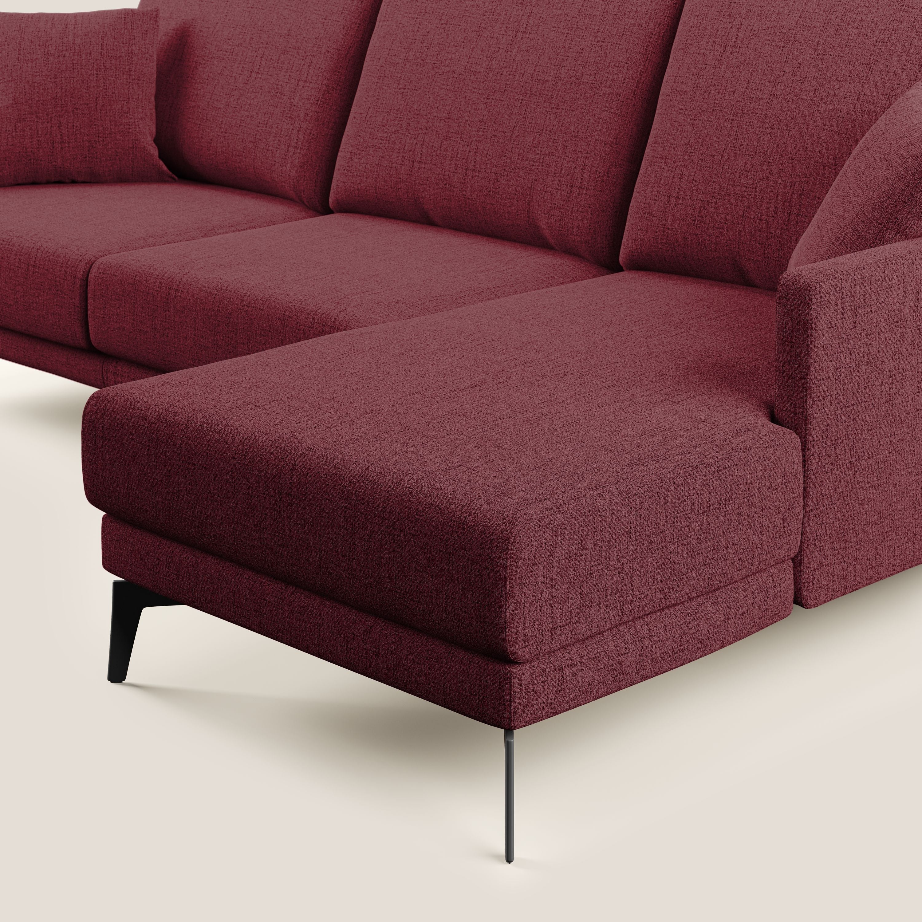 Saturno divano angolare moderno in tessuto morbido impermeabile T03 rosso - divani.store