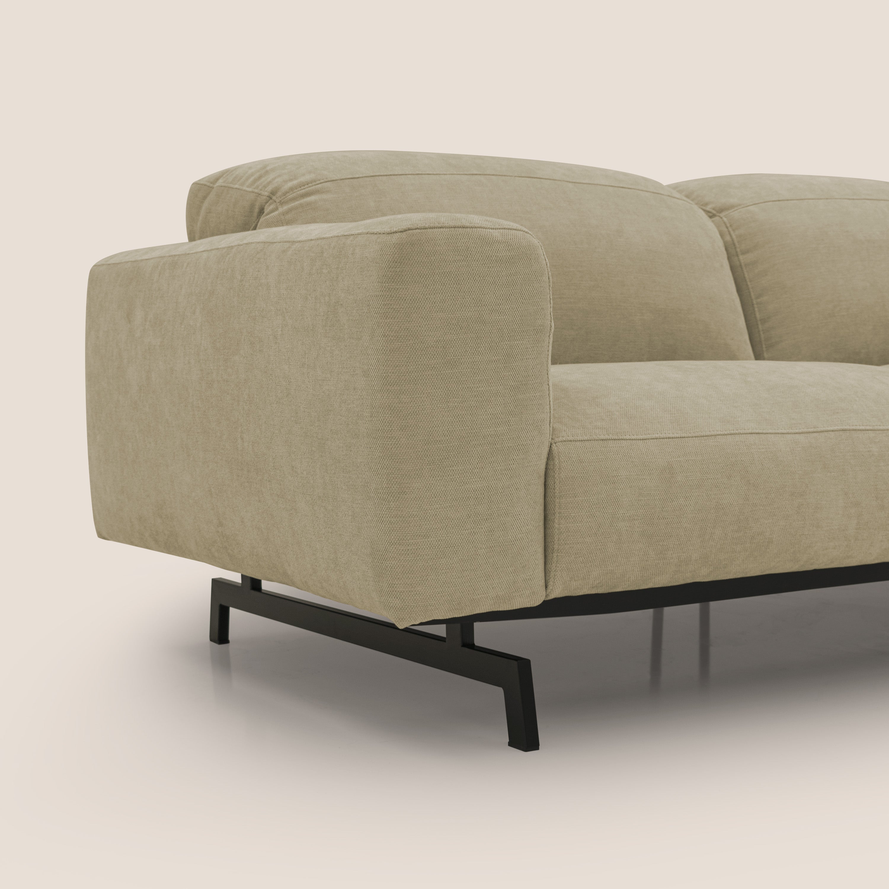 Sakura divano in piuma d'oca modulare a 3 sedute in morbido tessuto fiammato impermeabile T14 beige - divani.store