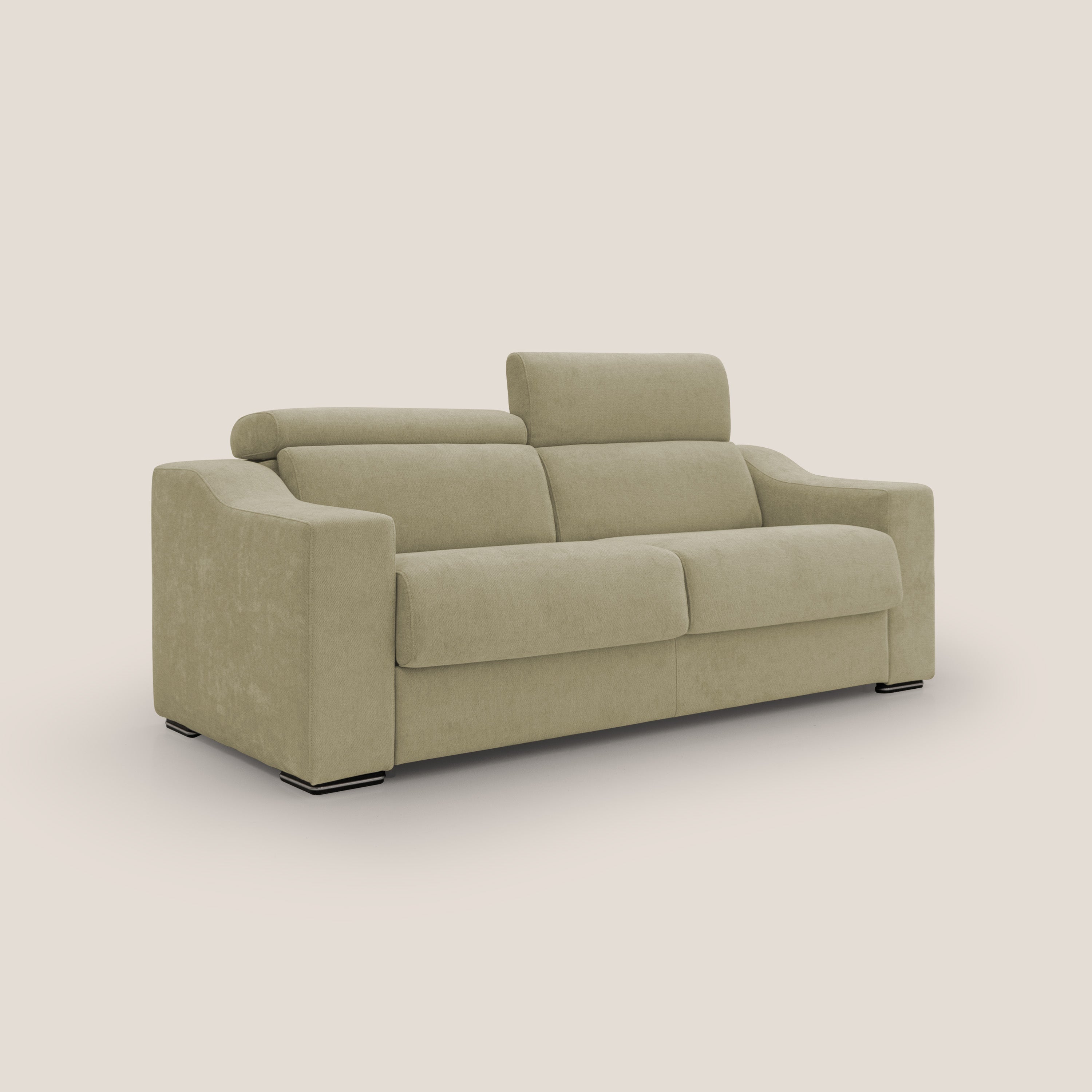 Bomber divano letto matrimoniale con poggiatesta in tessuto impermeabile T14 beige - divani.store