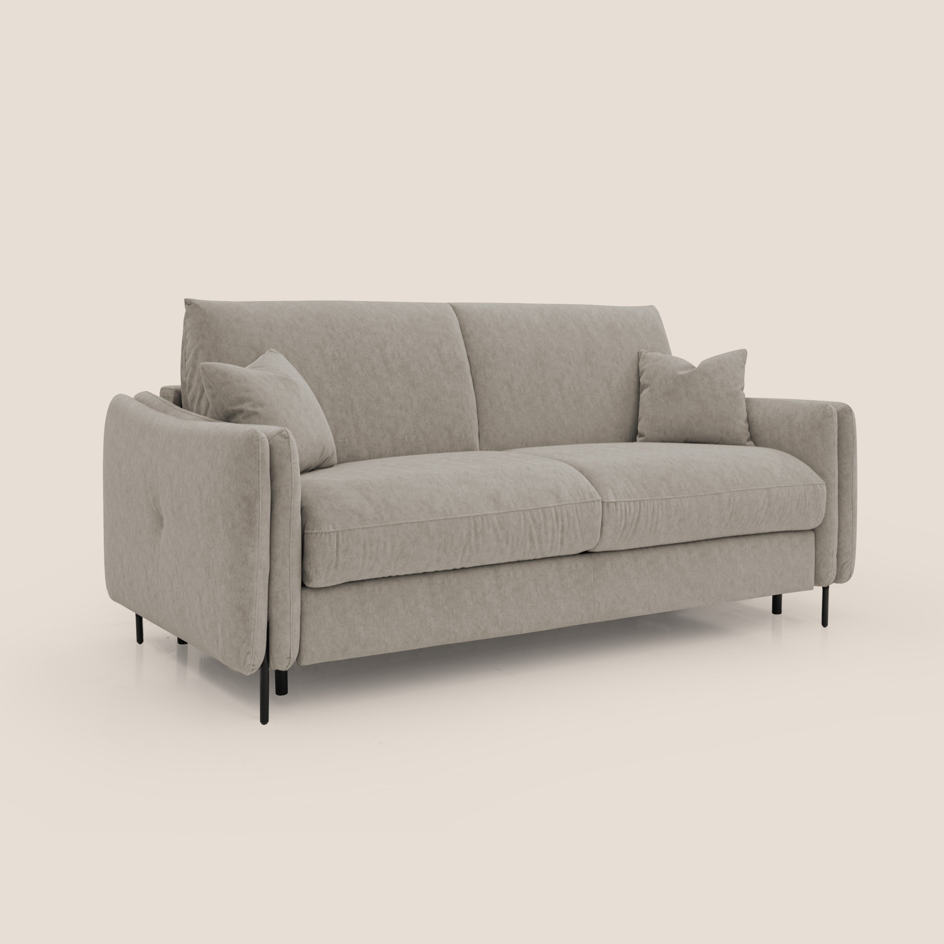 Gregory Divano letto con materasso h18 cm in microfibra effetto velluto impermeabile T09 tortora - divani.store