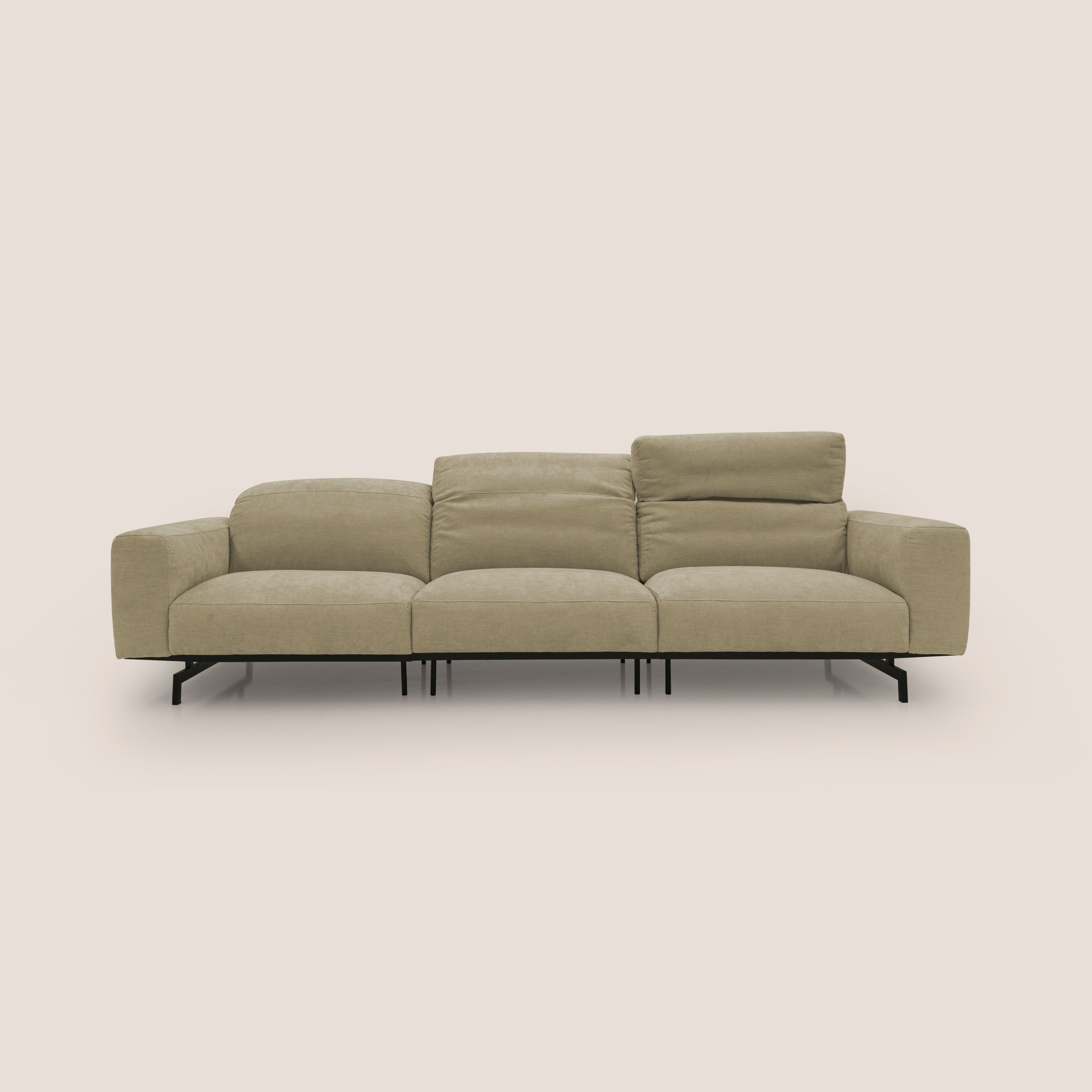 Sakura divano in piuma d'oca modulare a 3 sedute in morbido tessuto fiammato impermeabile T14 beige - divani.store