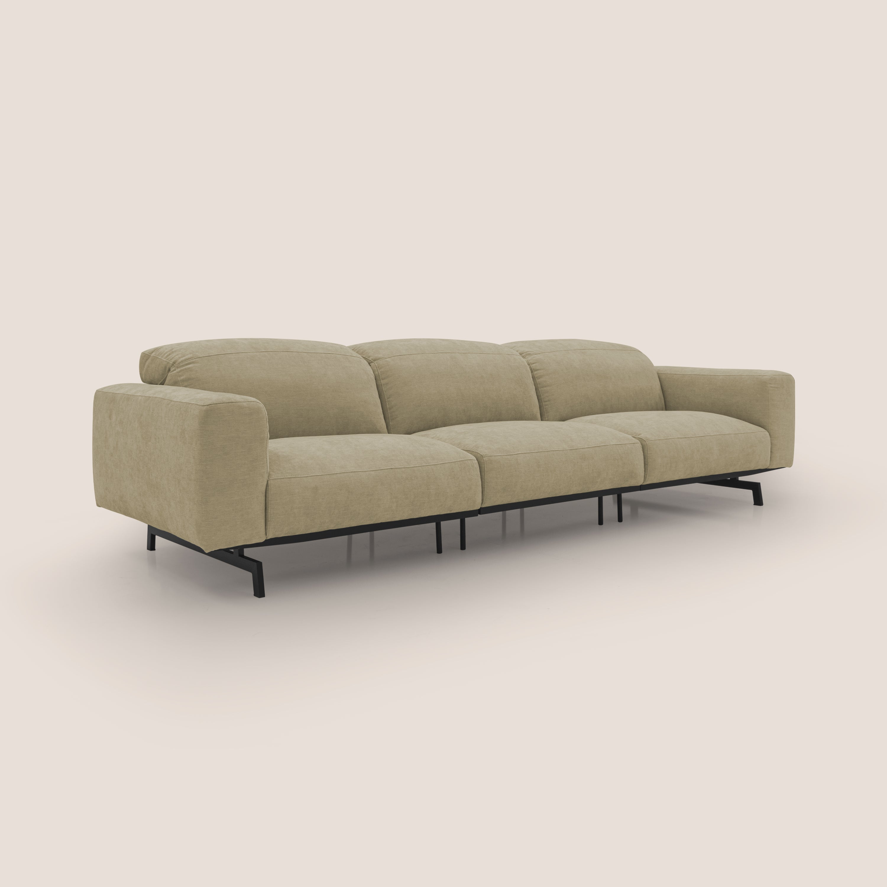 Sakura divano in piuma d'oca modulare a 3 sedute in morbido tessuto fiammato impermeabile T14 beige - divani.store