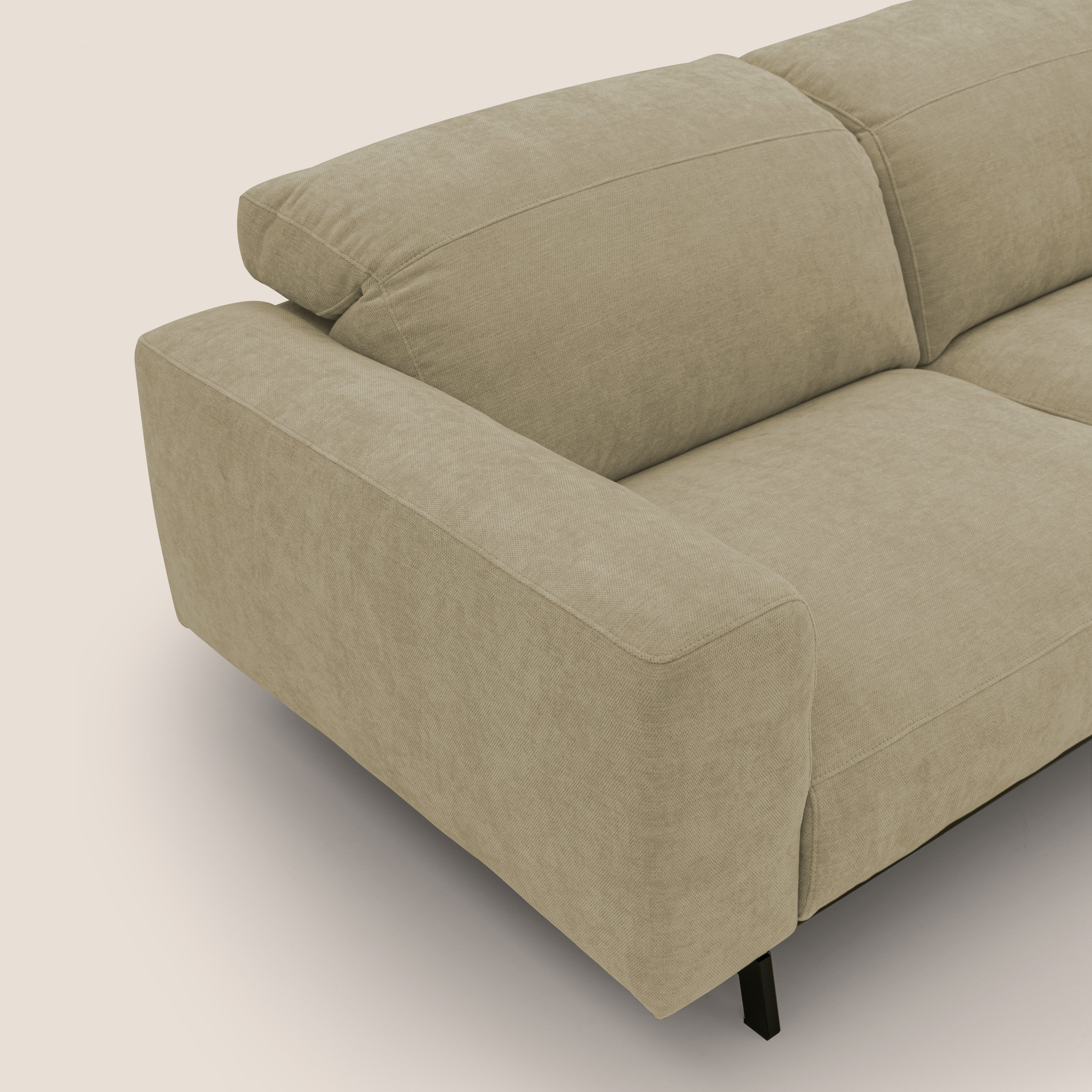Sakura divano in piuma d'oca modulare a 3 sedute in morbido tessuto fiammato impermeabile T14 beige - divani.store