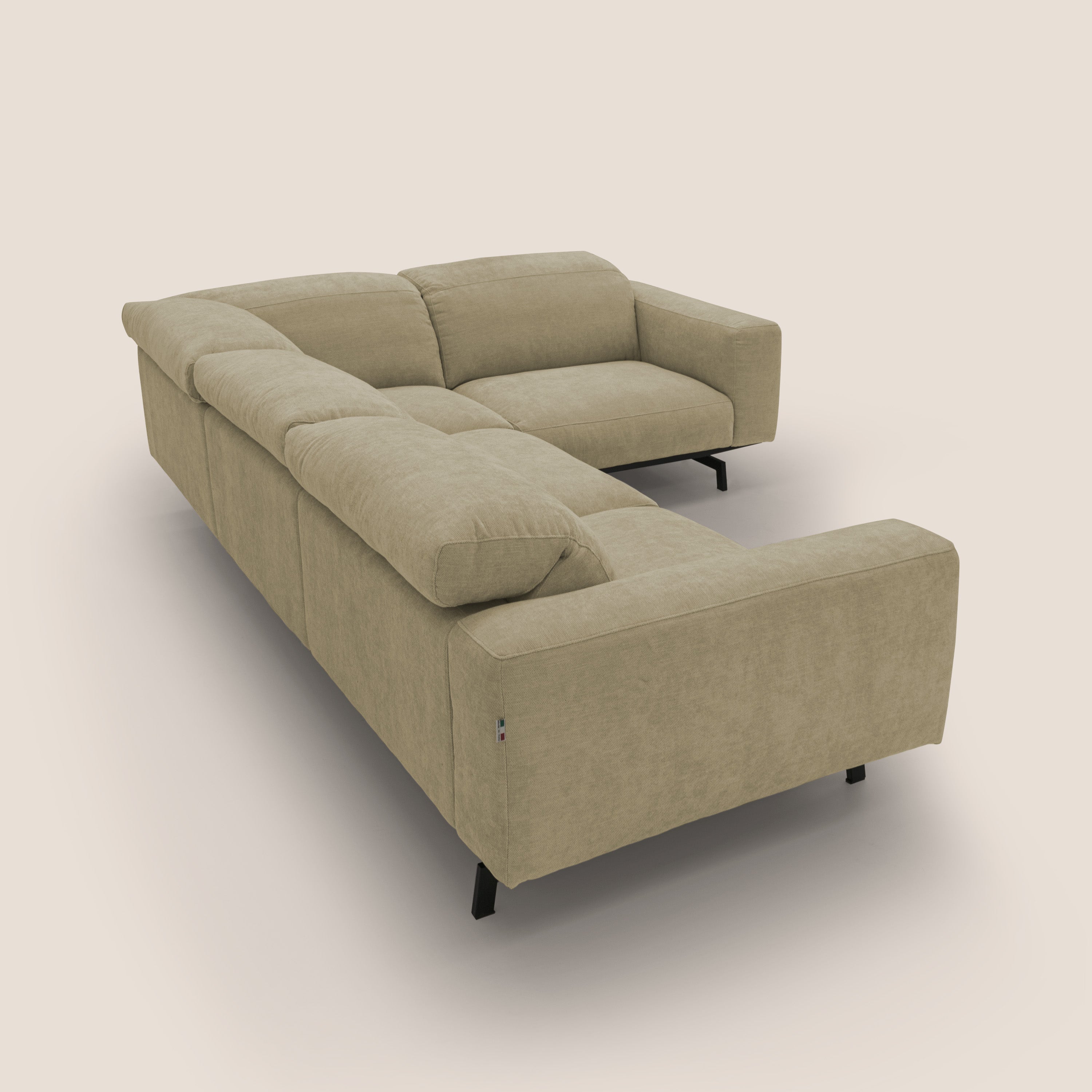 Sakura divano in piuma d'oca angolare REVERSIBILE in morbido tessuto fiammato impermeabile T14 beige