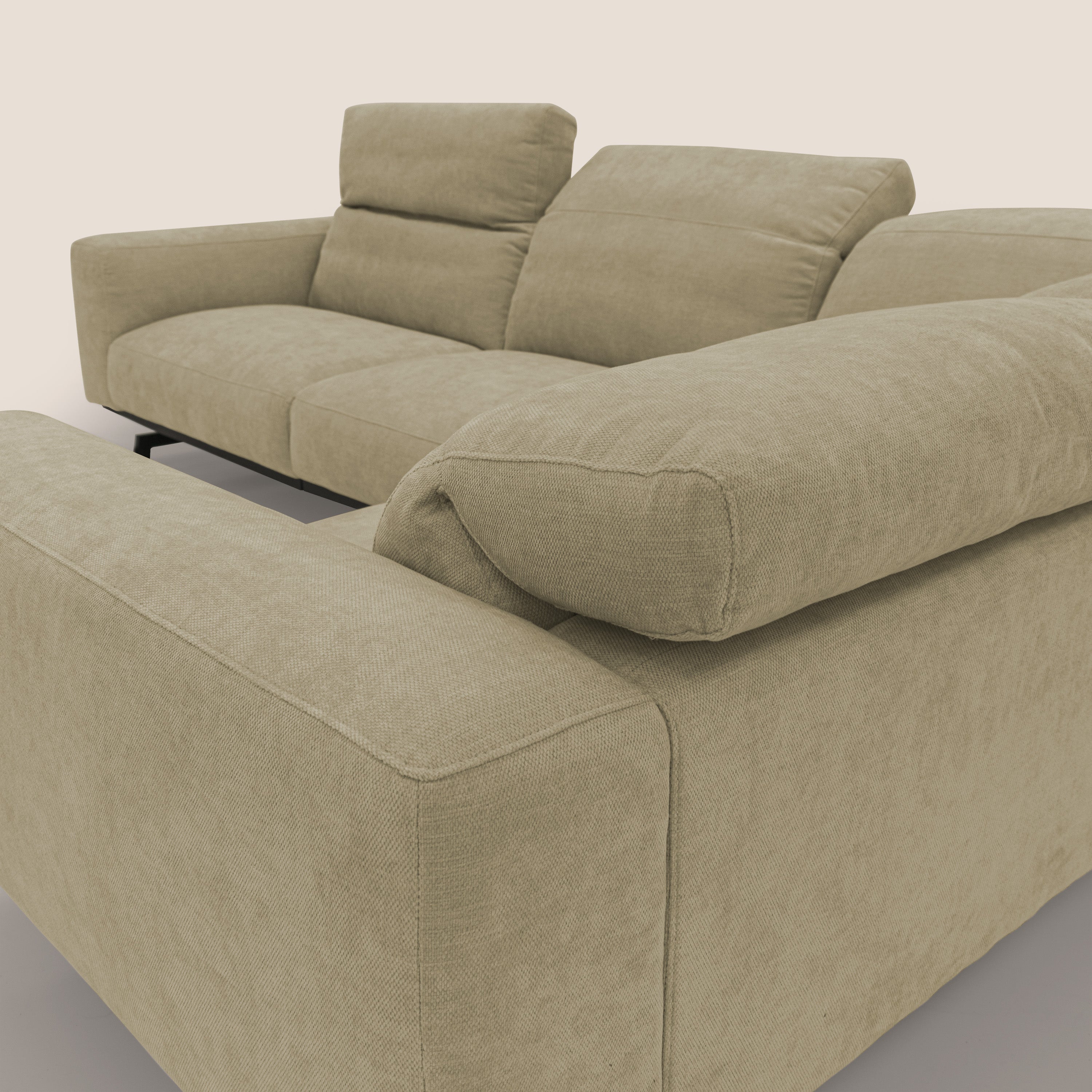 Sakura divano in piuma d'oca angolare REVERSIBILE in morbido tessuto fiammato impermeabile T14 beige