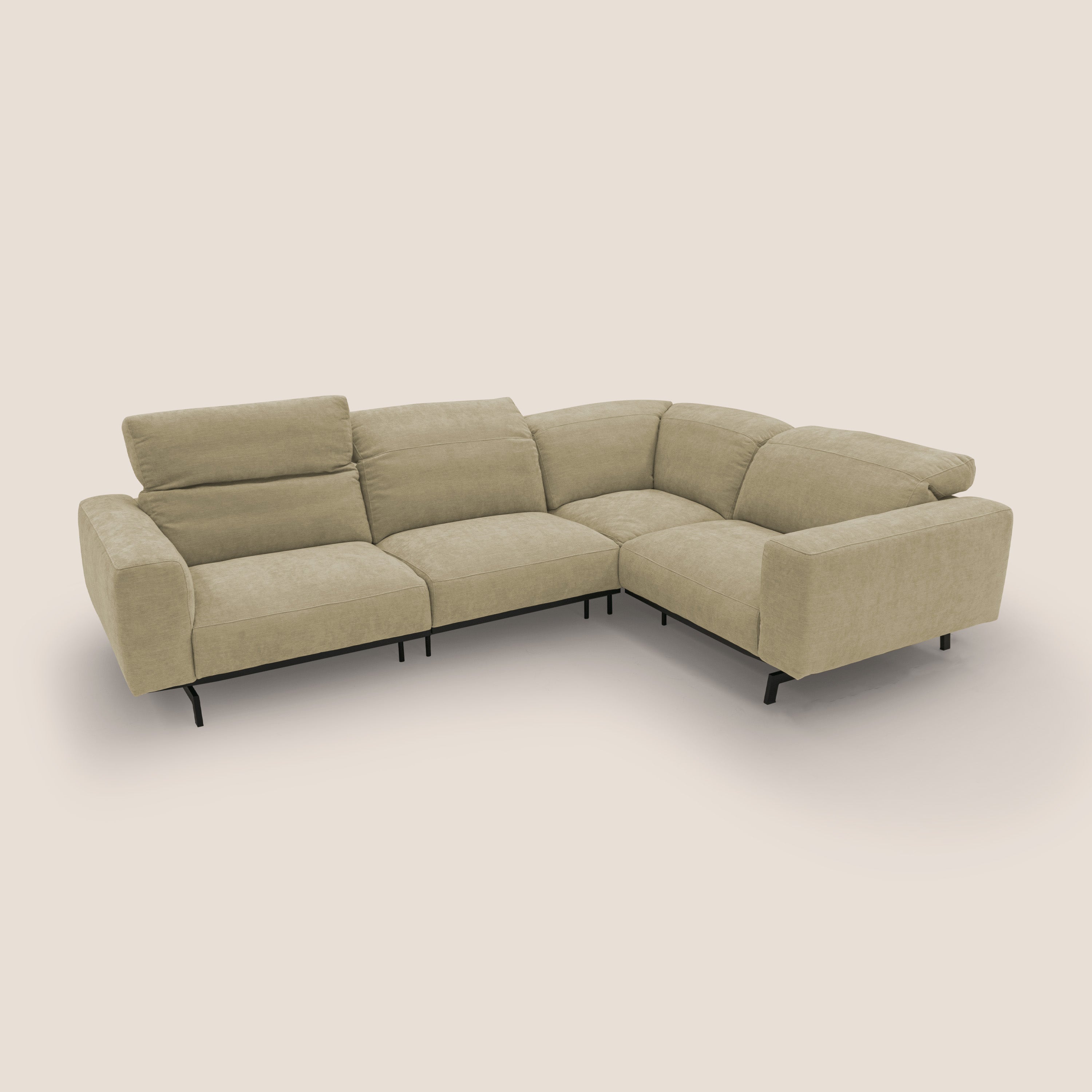 Sakura divano in piuma d'oca angolare REVERSIBILE in morbido tessuto fiammato impermeabile T14 beige