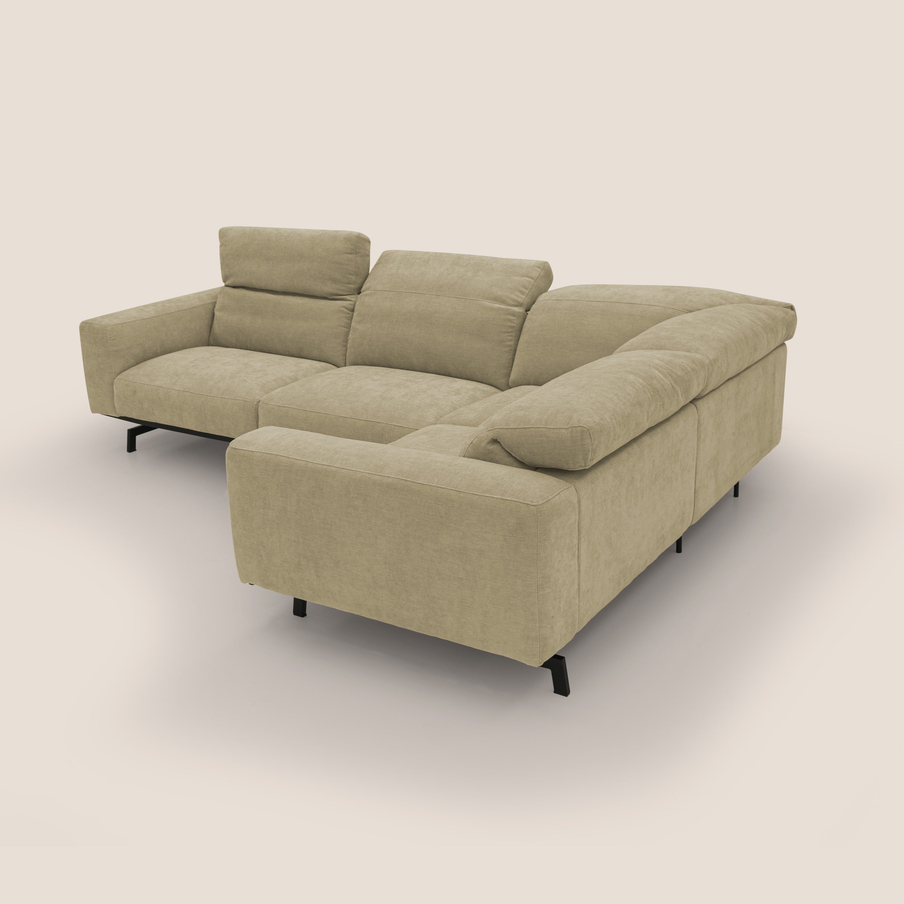 Sakura divano in piuma d'oca angolare REVERSIBILE in morbido tessuto fiammato impermeabile T14 beige