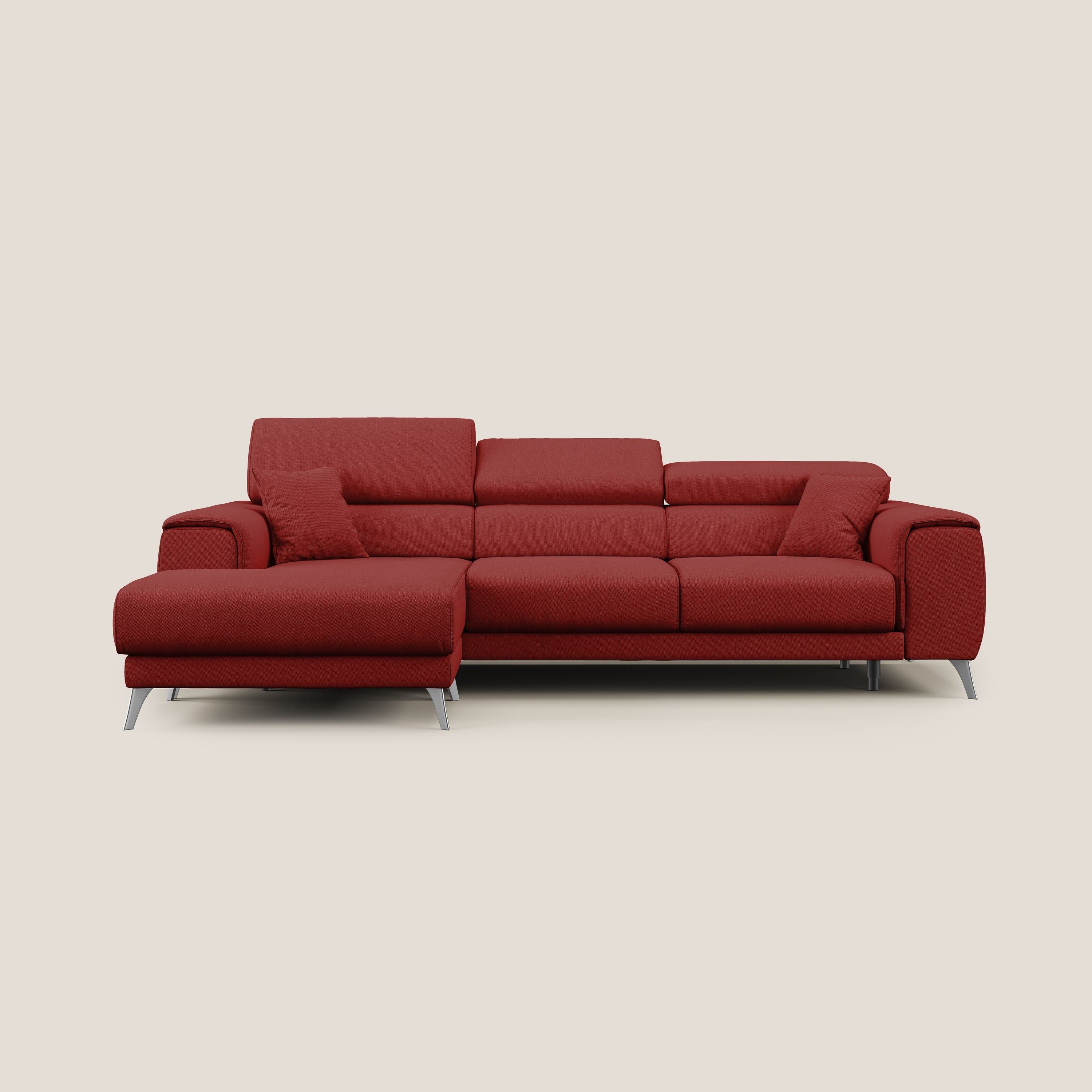 Fusion Divano angolare con sedute scorrevoli in tessuto morbido smacchiabile T05 rosso - divani.store