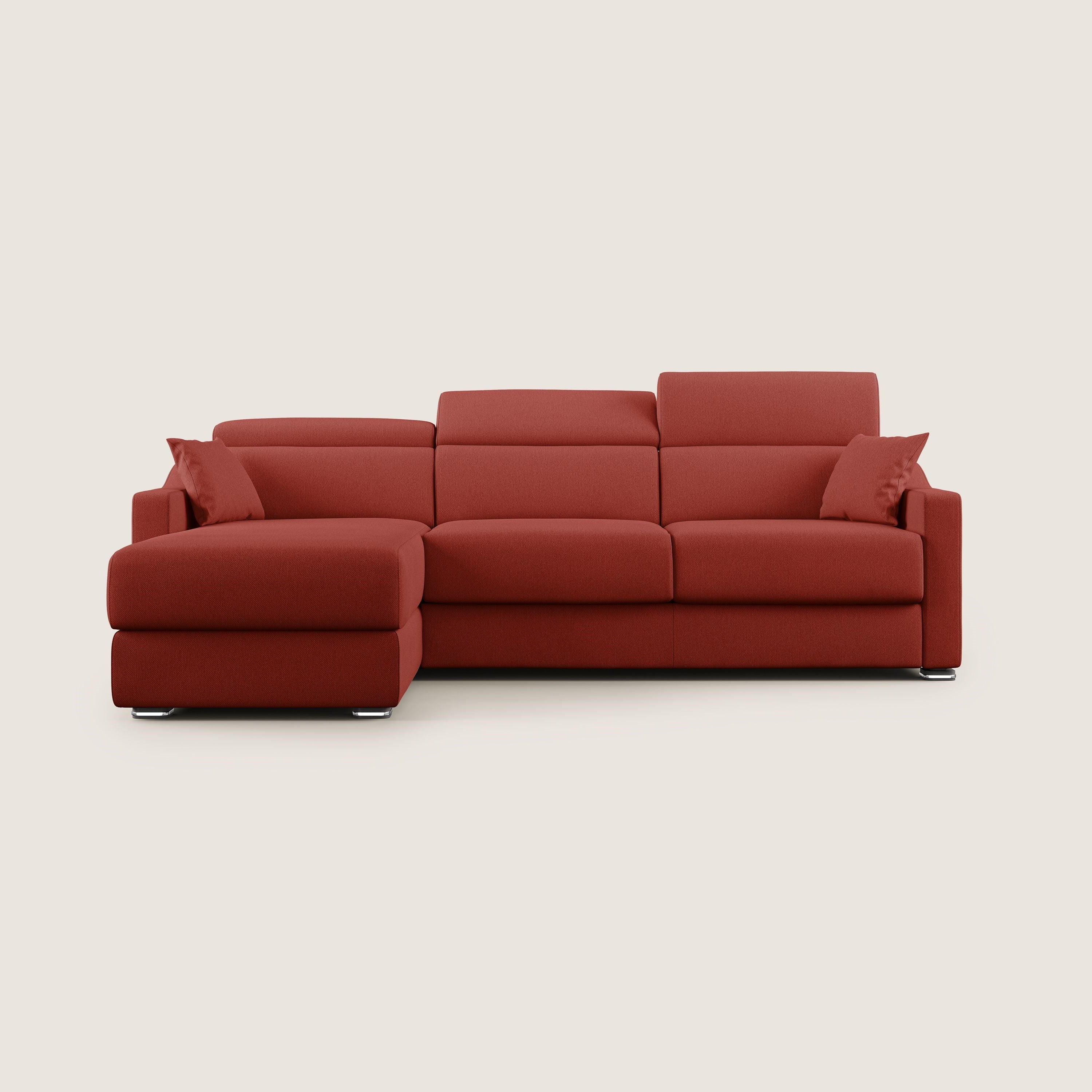 Amber divano letto angolare in tessuto smacchiabile T05 rosso - divani.store
