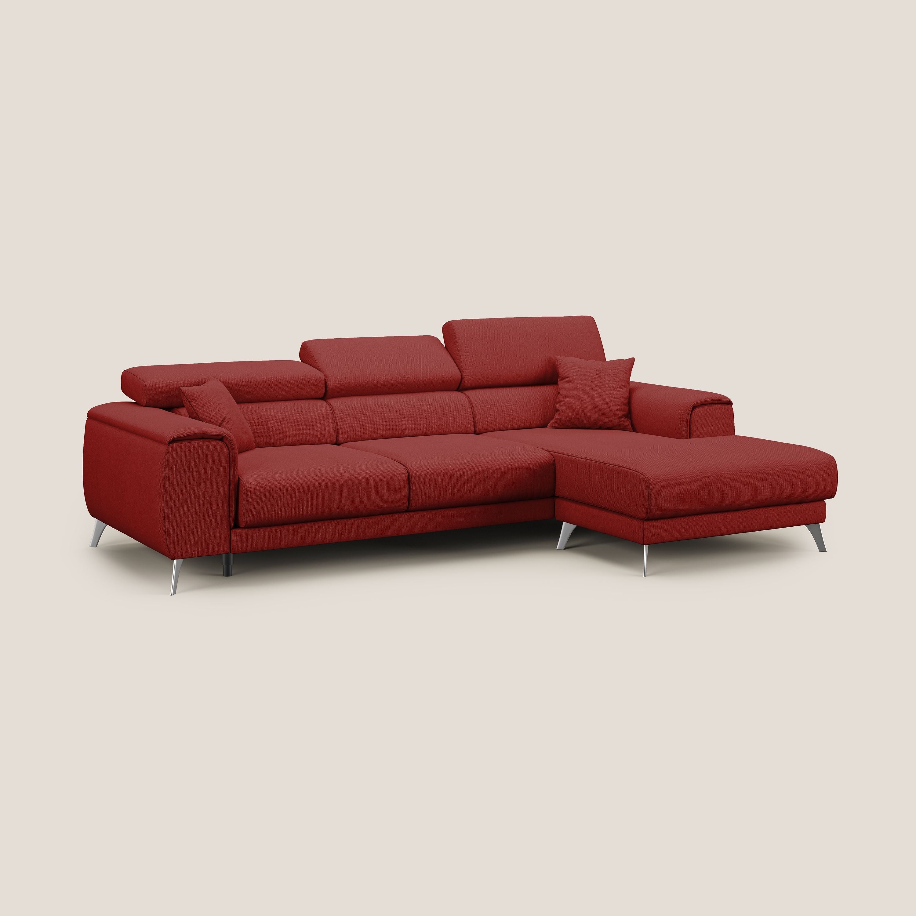 Fusion Divano angolare con sedute scorrevoli in tessuto morbido smacchiabile T05 rosso - divani.store