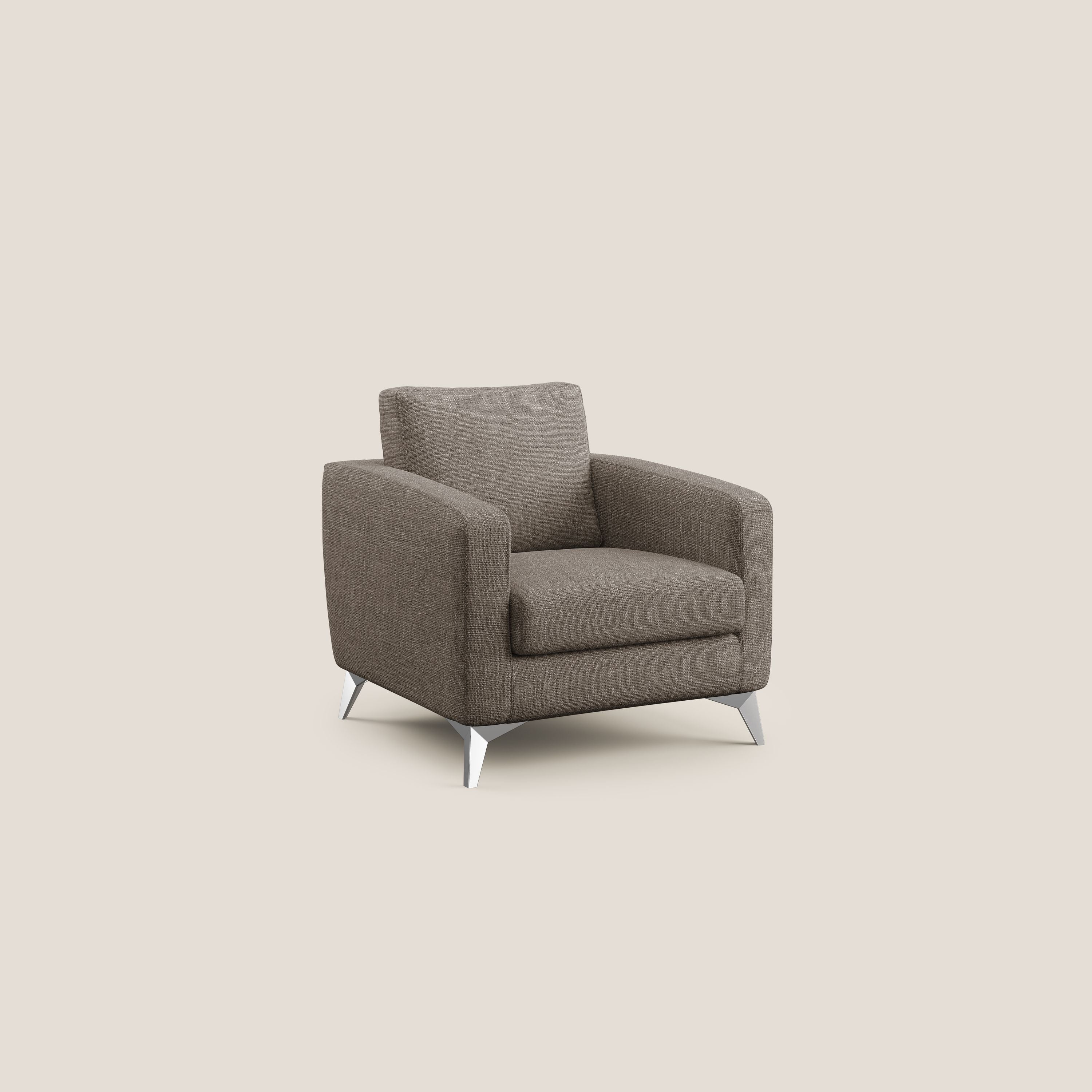 Orione Poltroncina in morbido tessuto impermeabile ad intreccio T06 marrone - divani.store