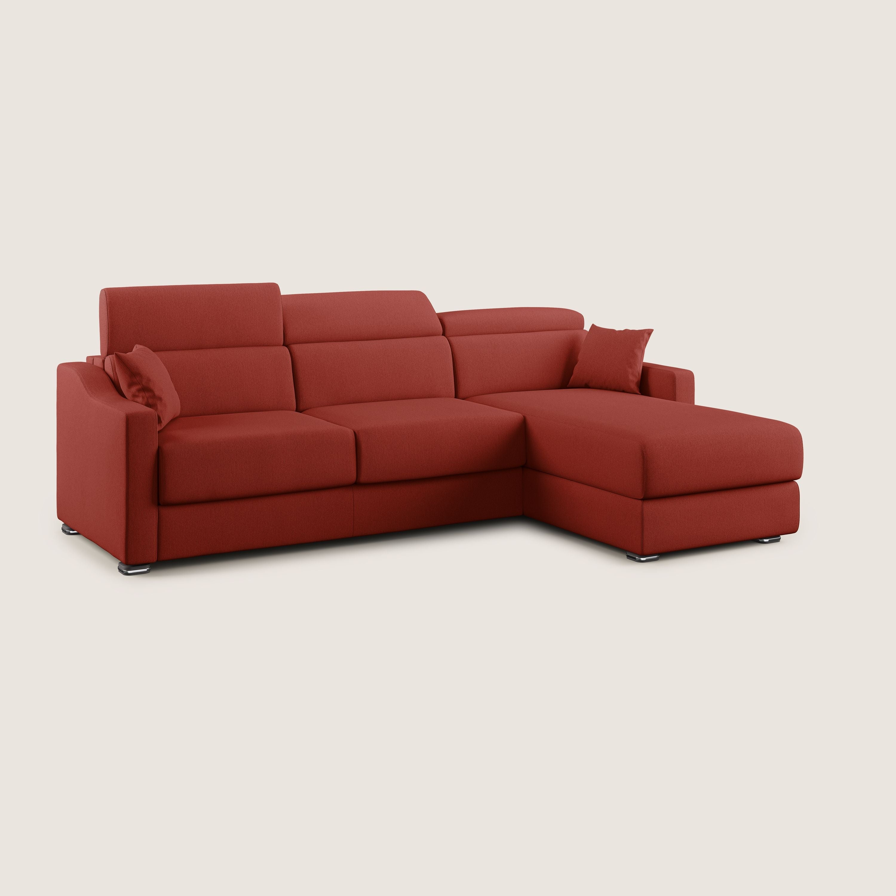 Amber divano letto angolare in tessuto smacchiabile T05 rosso - divani.store
