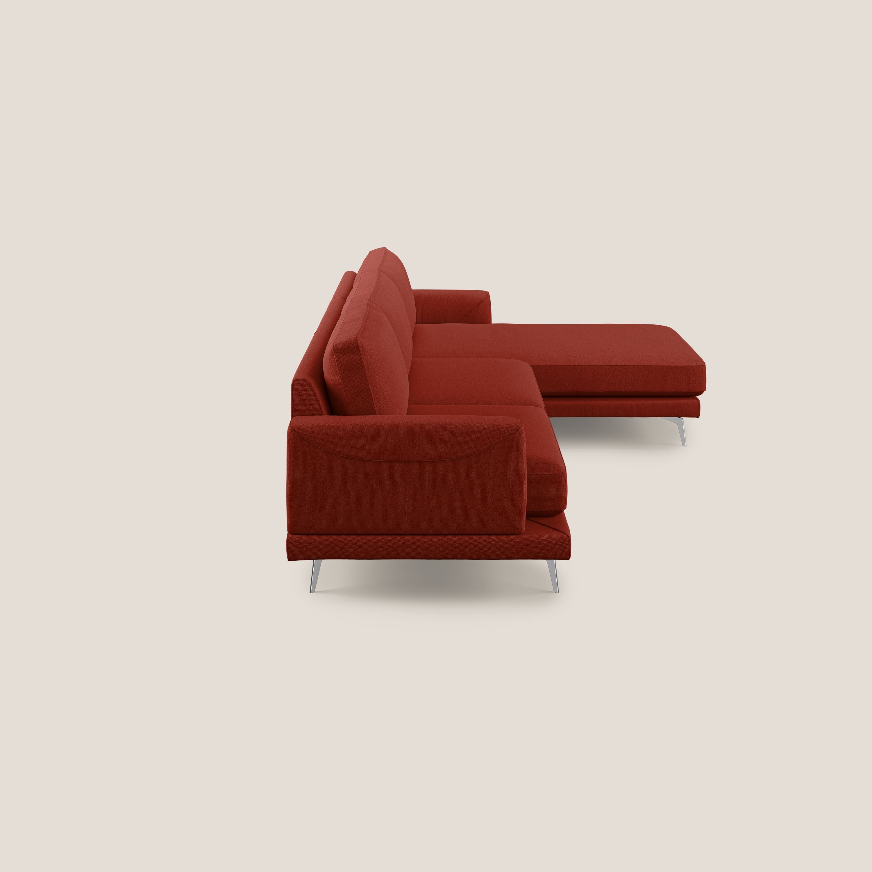 Dorian divano moderno angolare con penisola in tessuto morbido antimacchia T05 rosso - divani.store