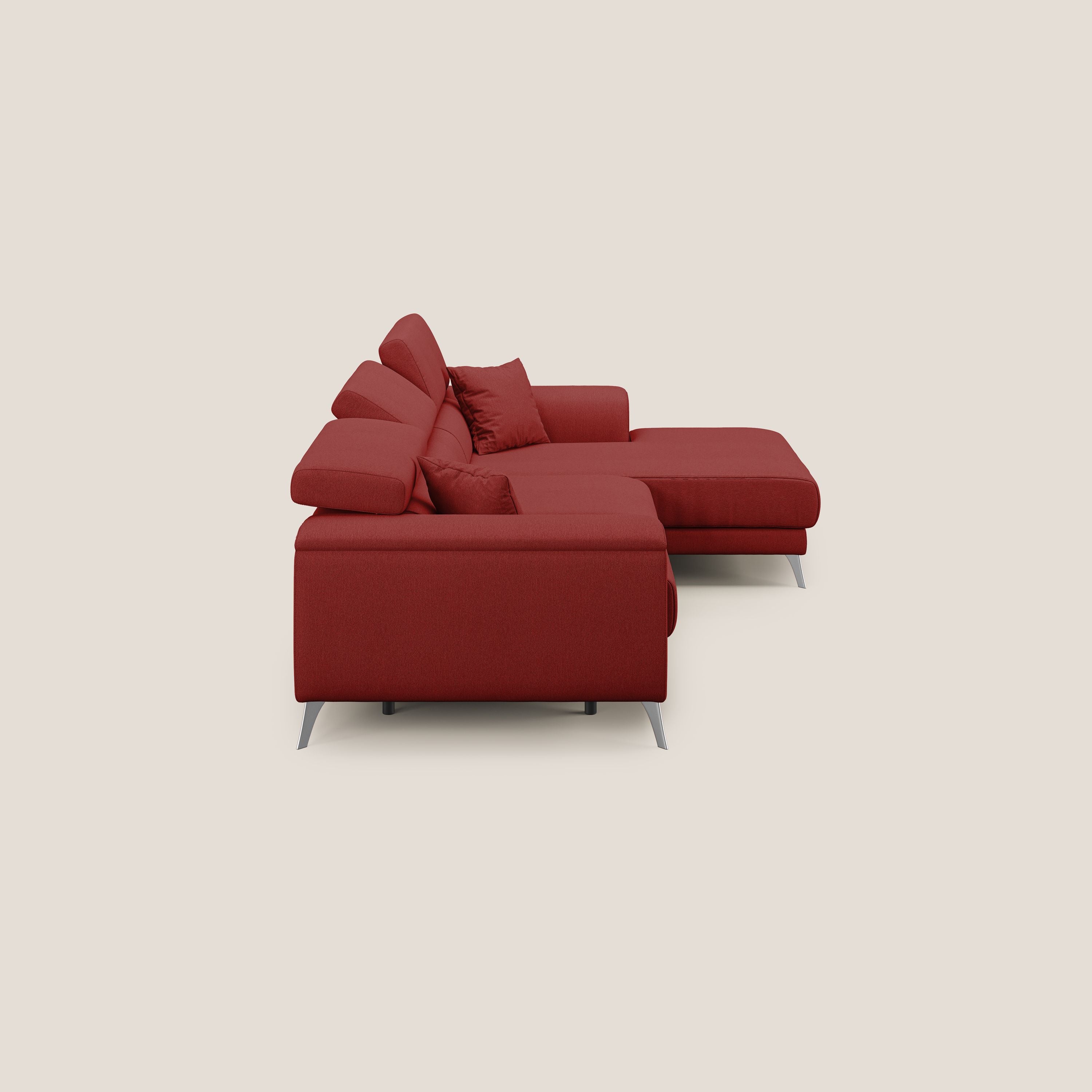 Fusion Divano angolare con sedute scorrevoli in tessuto morbido smacchiabile T05 rosso - divani.store